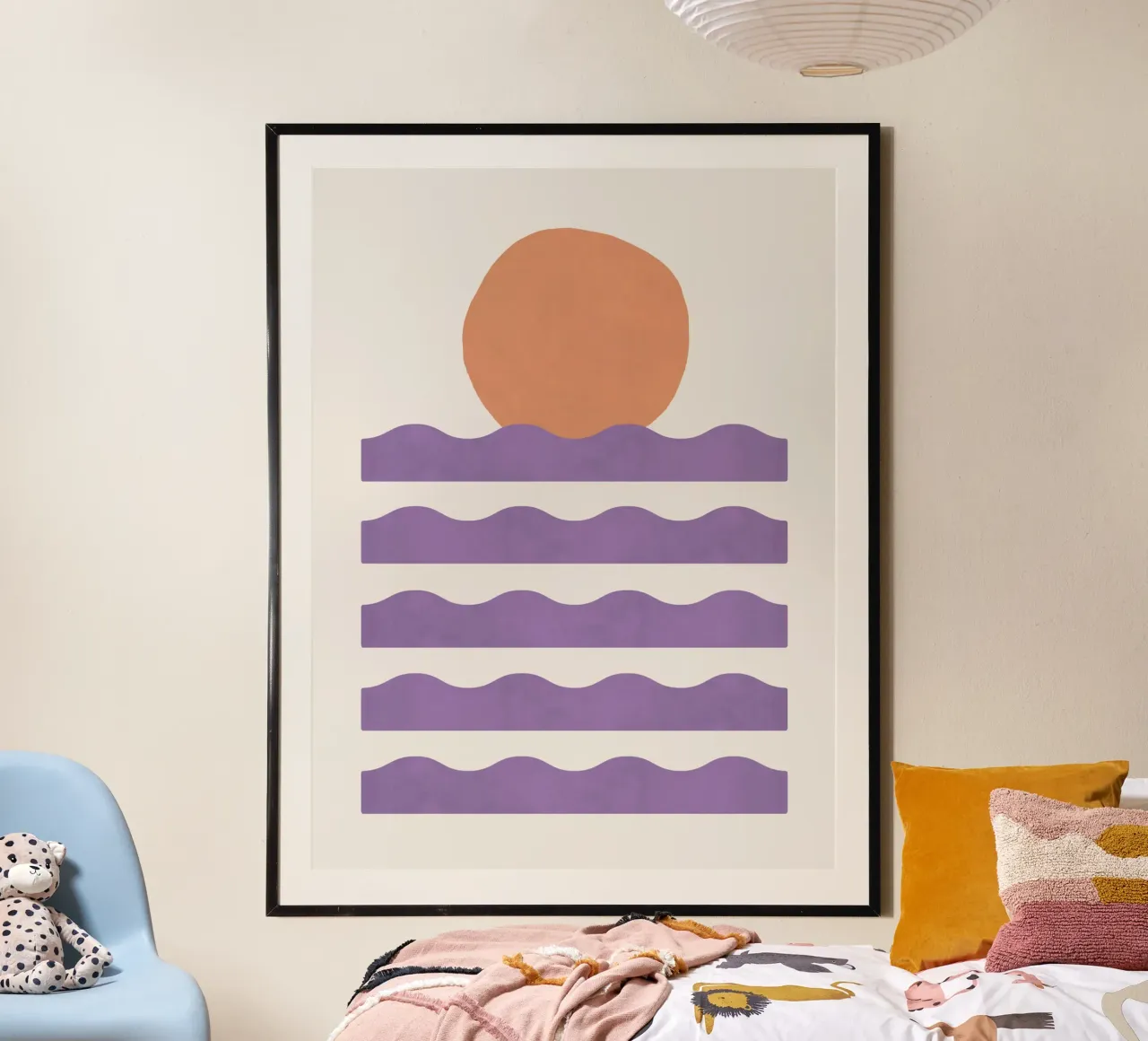 Sole a Onda Dipinto - Arancione Viola poster con telaio in alluminio da MoonlightPrint