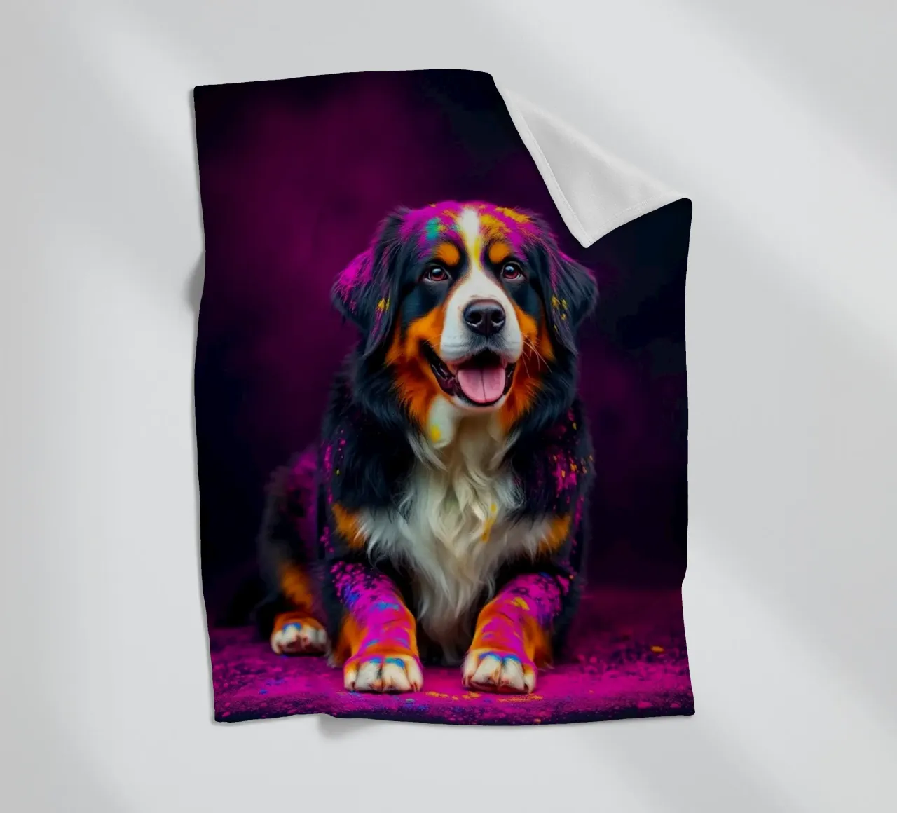 The colorful Bernese Mountain Dog #141 fleece blanket by Yumis.Beargang.and.Me