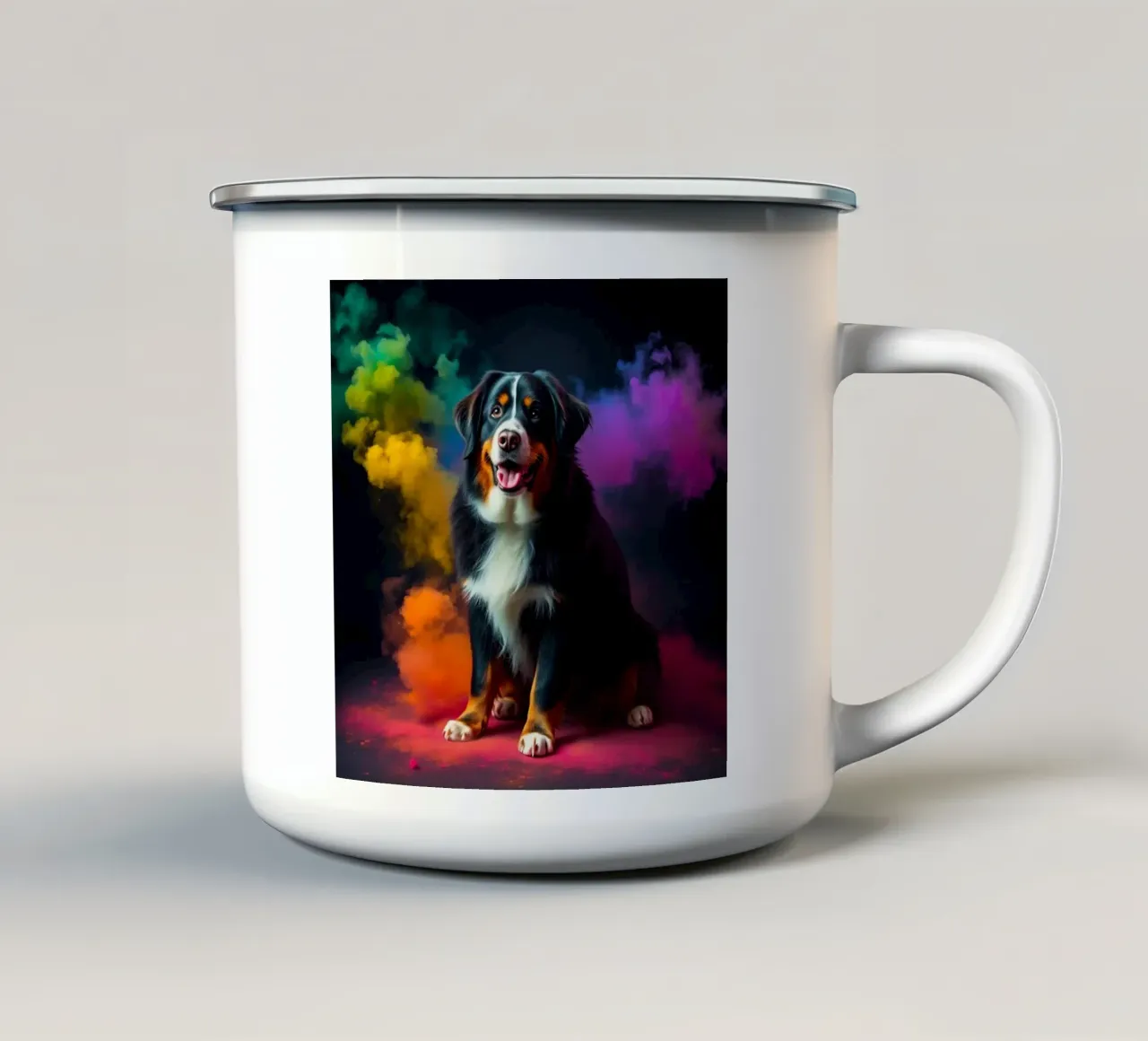 The colorful Bernese Mountain Dog #143 enamel mug by Yumis.Beargang.and.Me