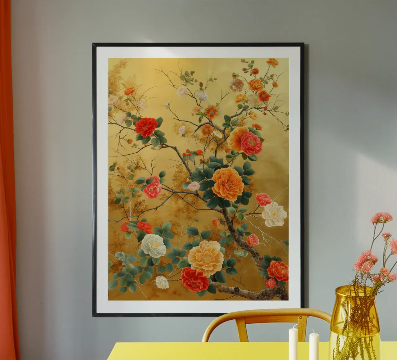 Fiori giapponesi poster con telaio in legno da Imagine
