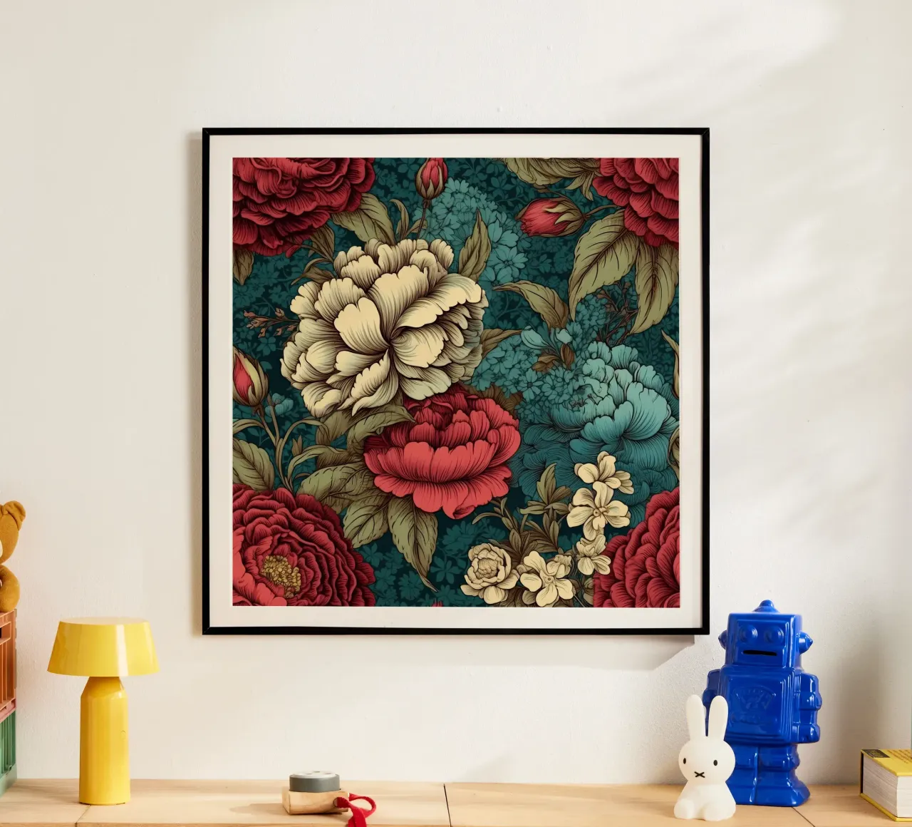 Fiore vittoriano poster con telaio in legno da Botanical Pattern House