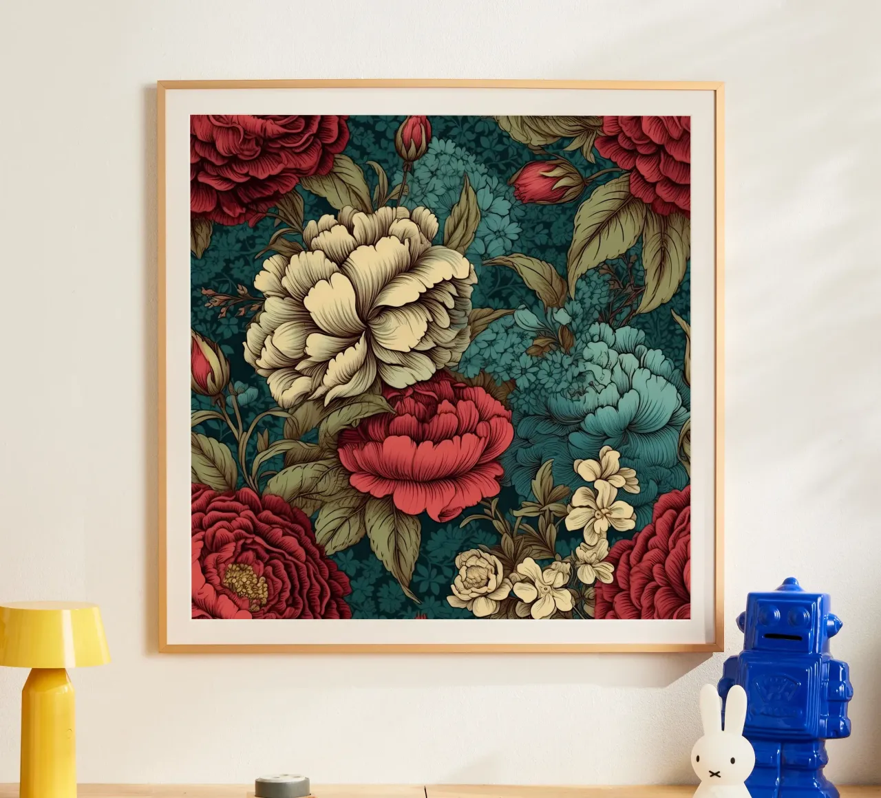 Fiore vittoriano poster con telaio in legno da Botanical Pattern House