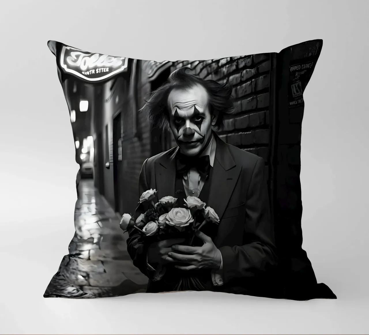 Clown malinconico con fiori appassiti cuscino da Anita's Dream