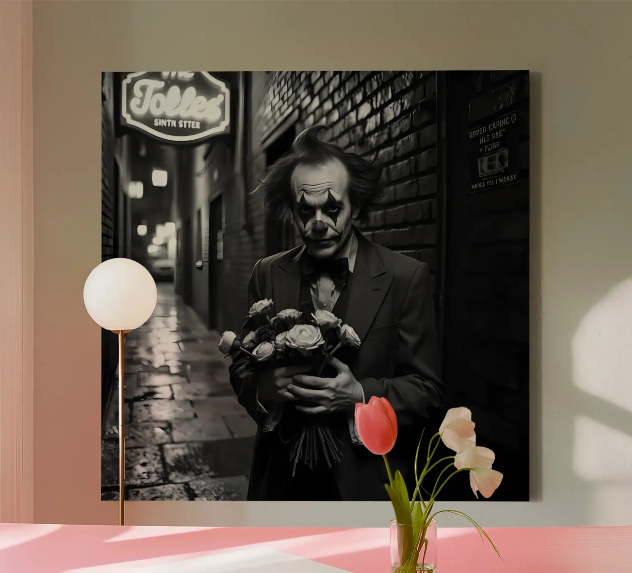 Clown malinconico con fiori appassiti tela con Cornice a cassetta da Anita's Dream