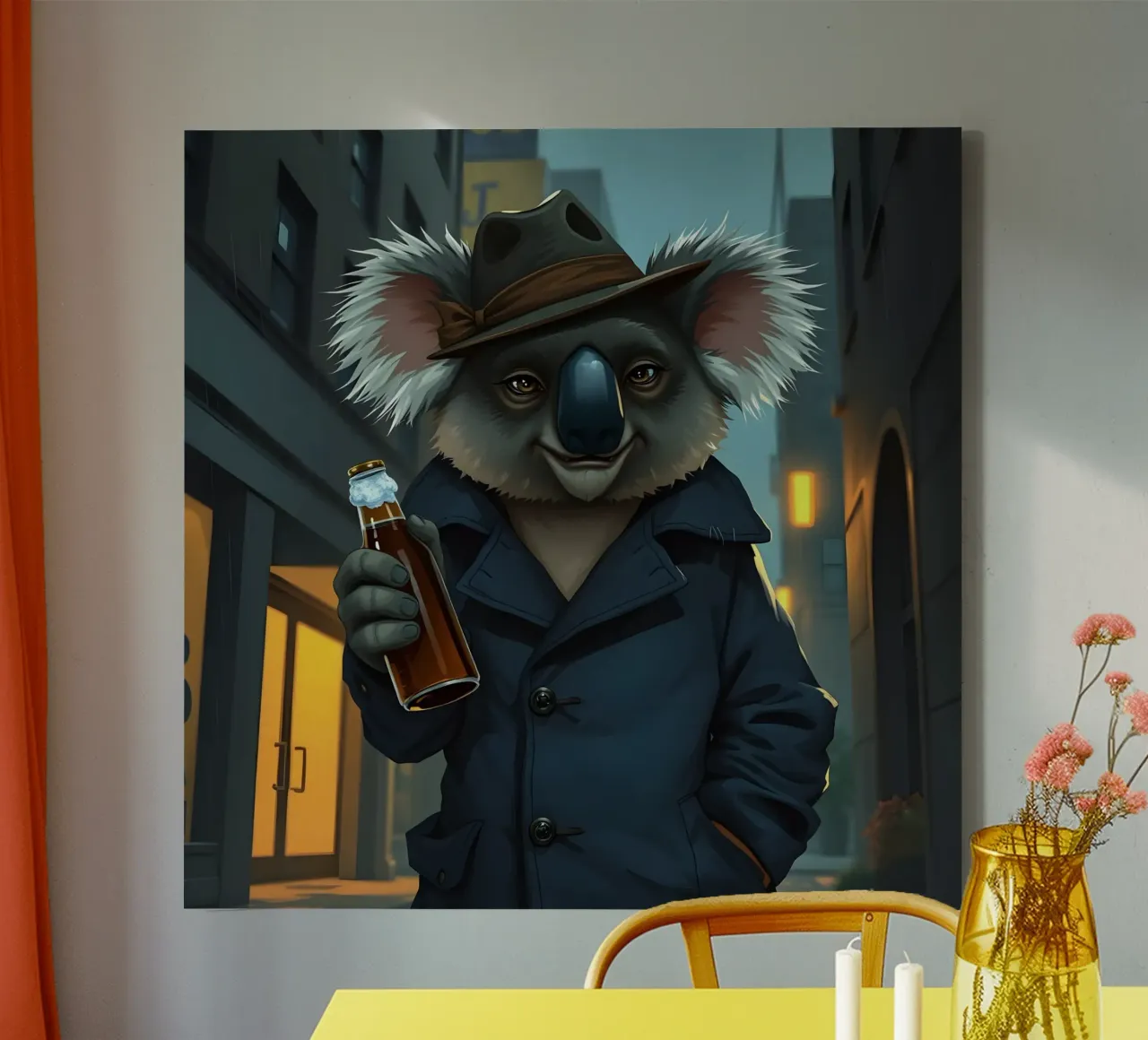 Mischievous Koala with Beer canvas with Floater frame by Anita's Dream