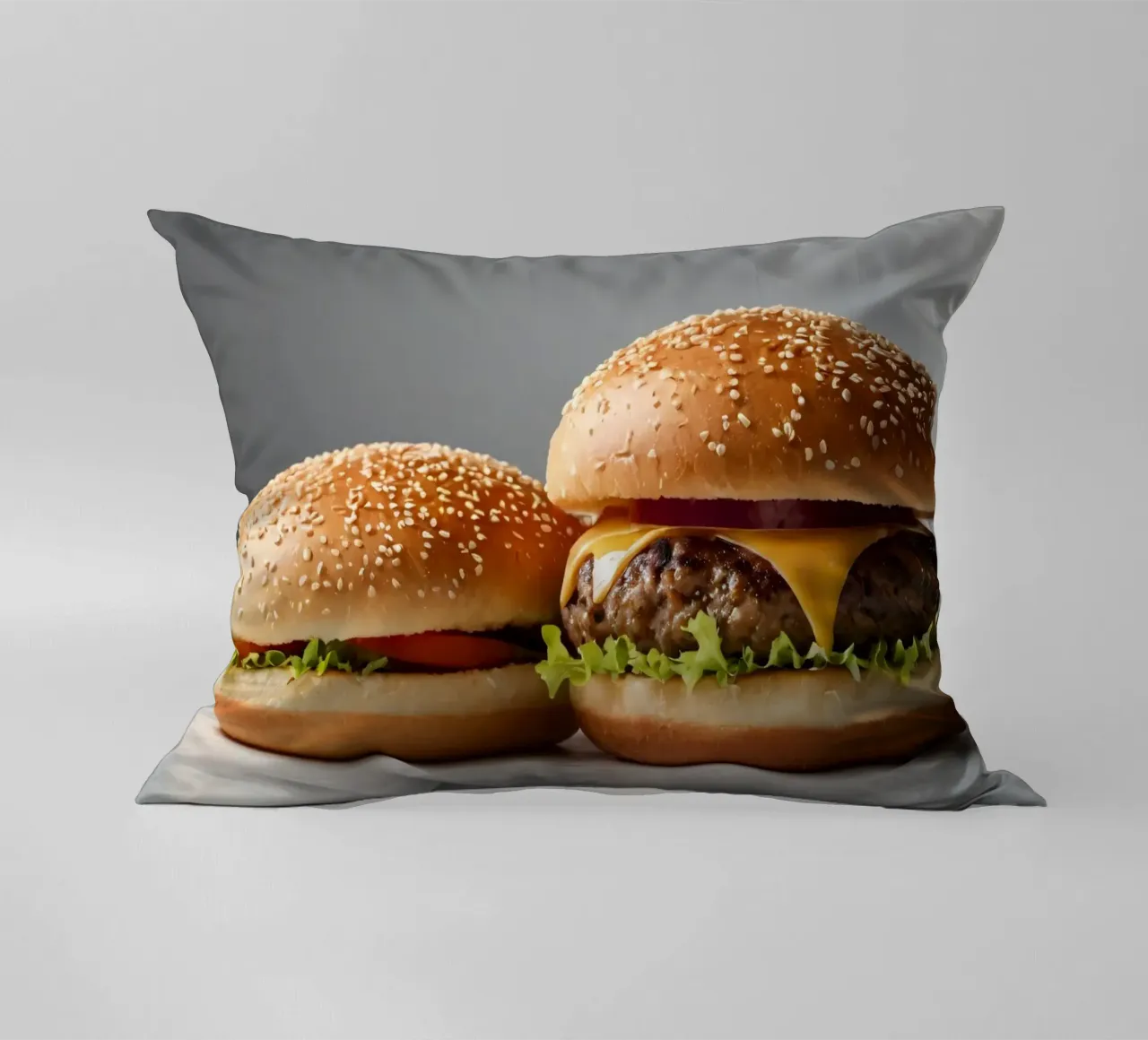Delizioso cheeseburger e semplice hamburger su un piano di lavoro cuscino da DesignDoodle