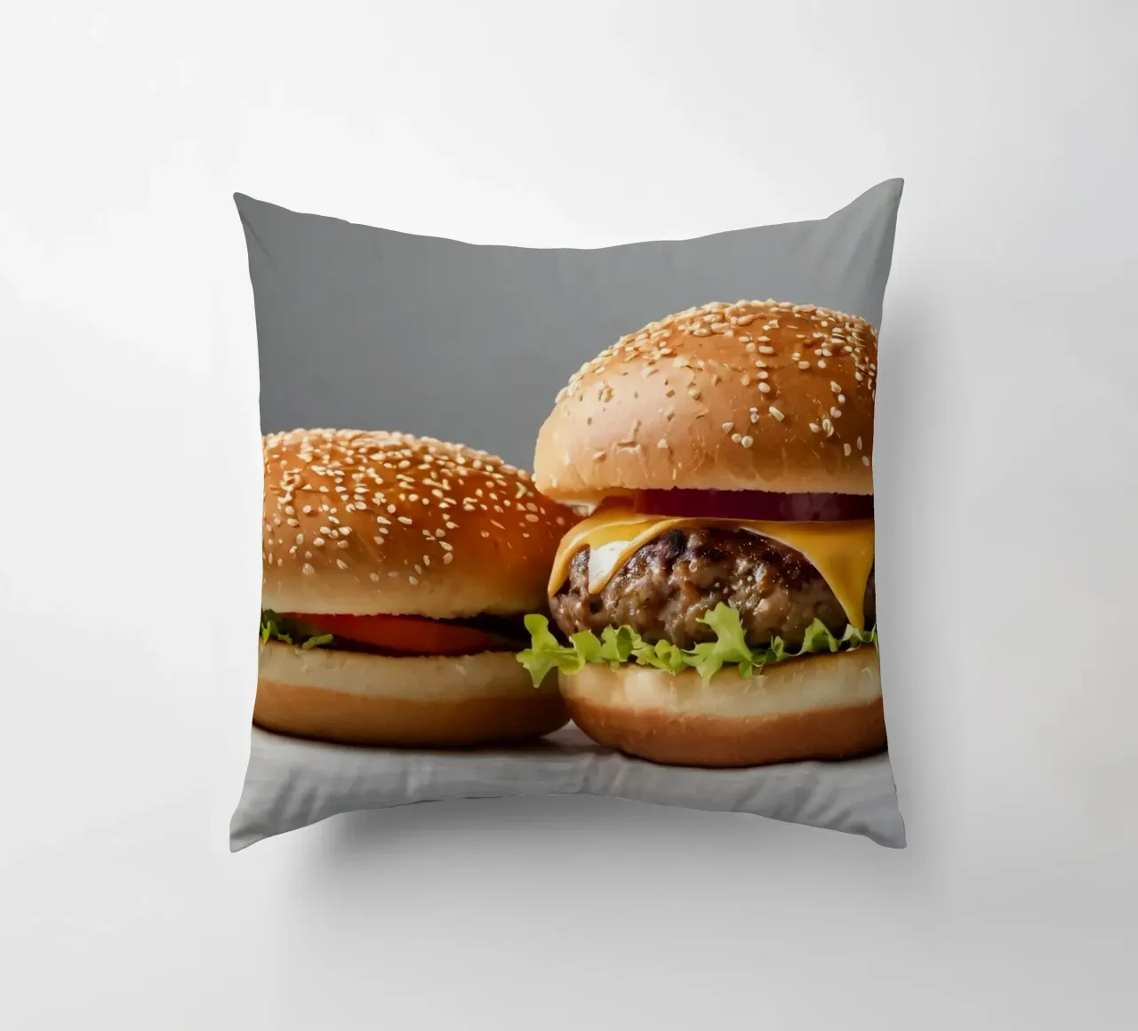 Delizioso cheeseburger e semplice hamburger su un piano di lavoro cuscino da DesignDoodle