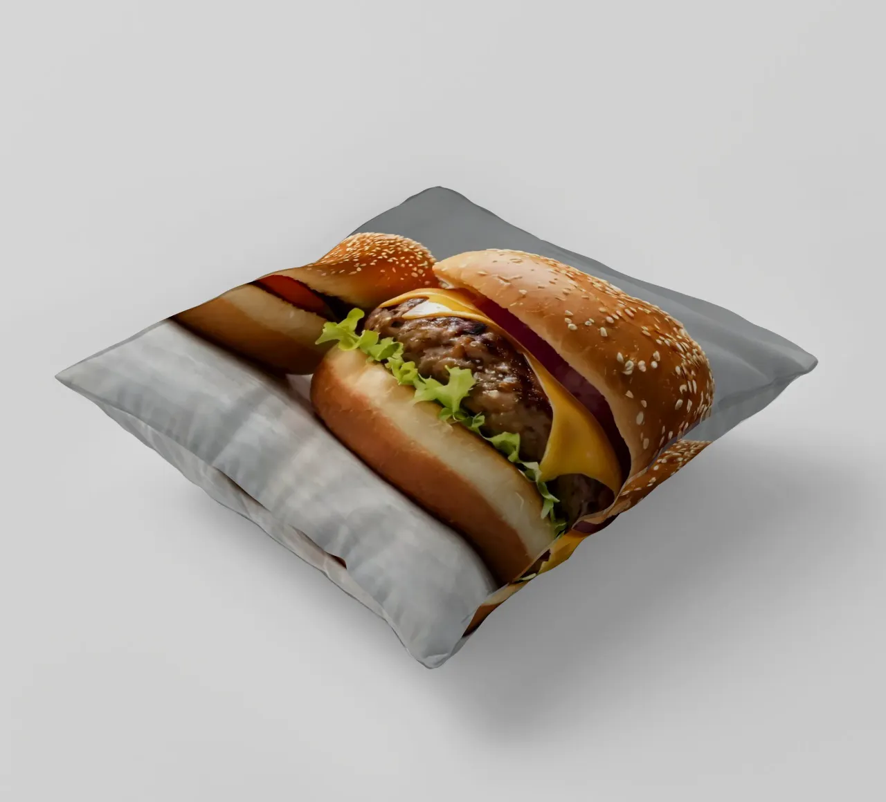 Delizioso cheeseburger e semplice hamburger su un piano di lavoro cuscino da DesignDoodle