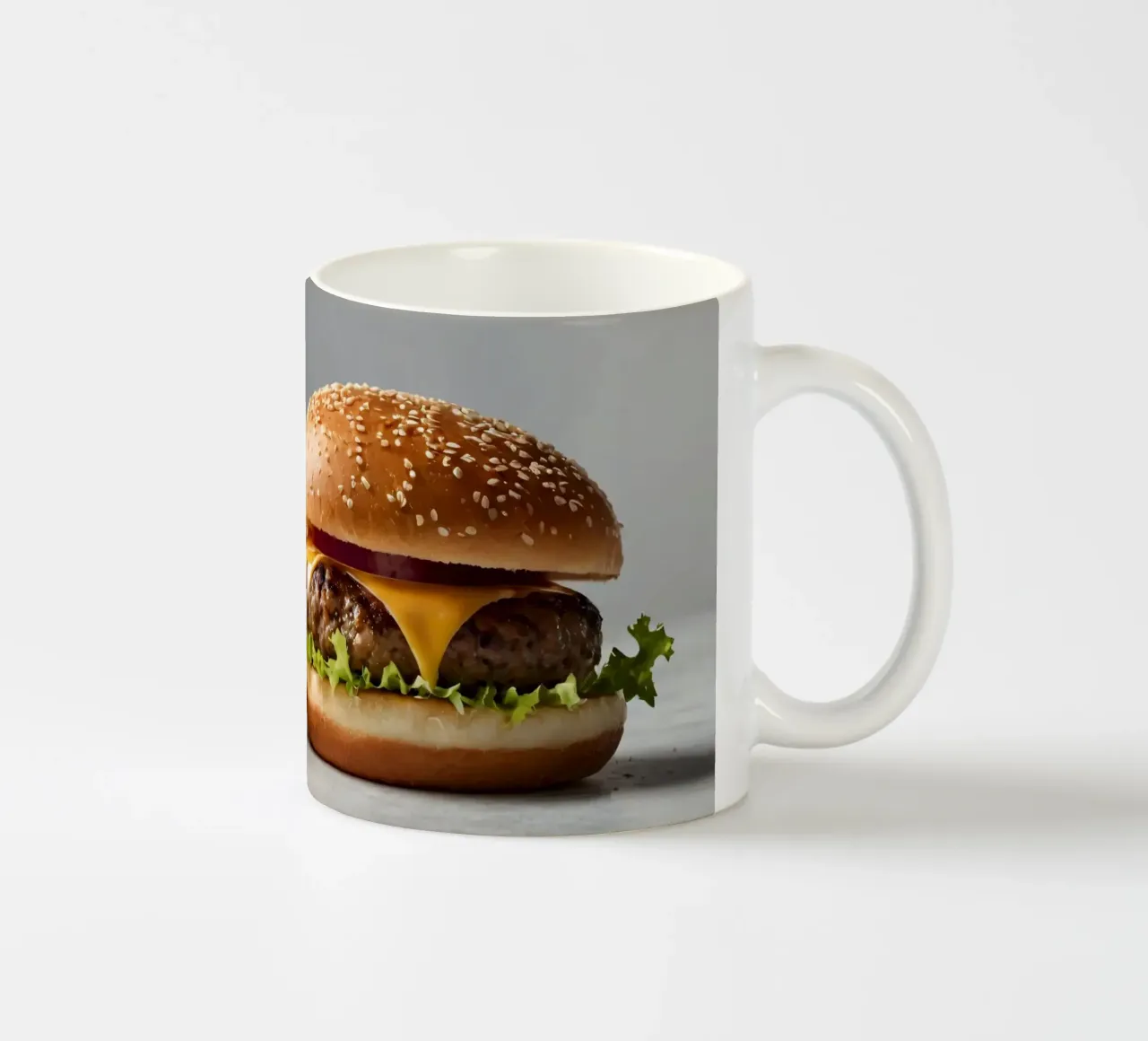 Delizioso cheeseburger e semplice hamburger su un piano di lavoro tazza in ceramica da DesignDoodle