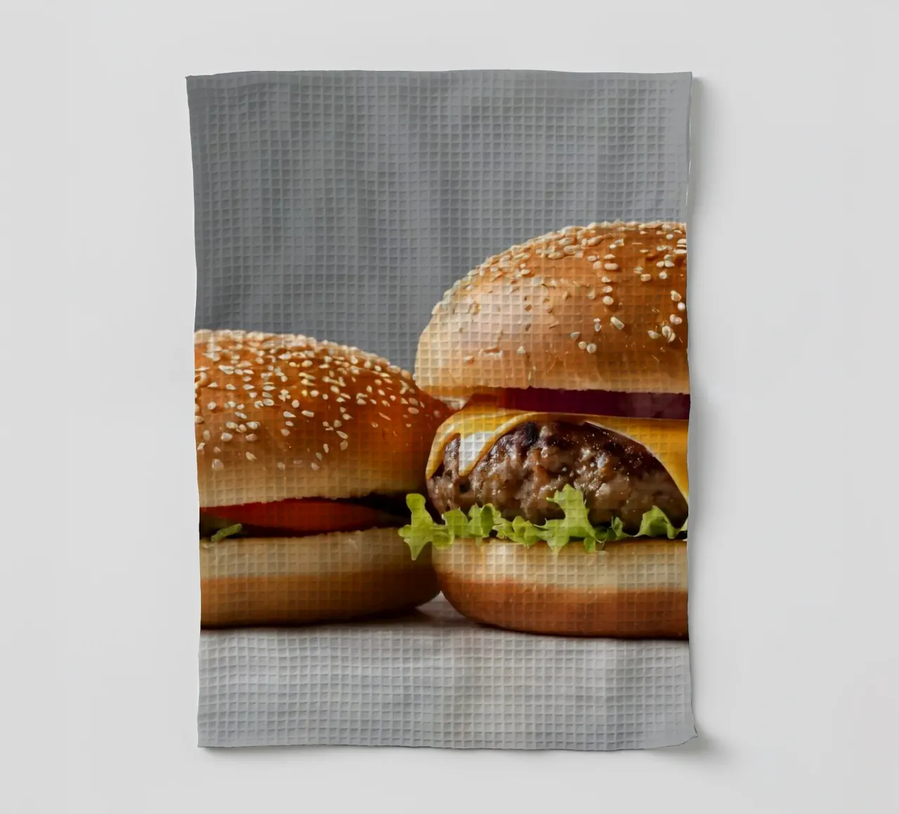 Délicieux cheeseburger et simple hamburger sur un comptoir torchon de DesignDoodle