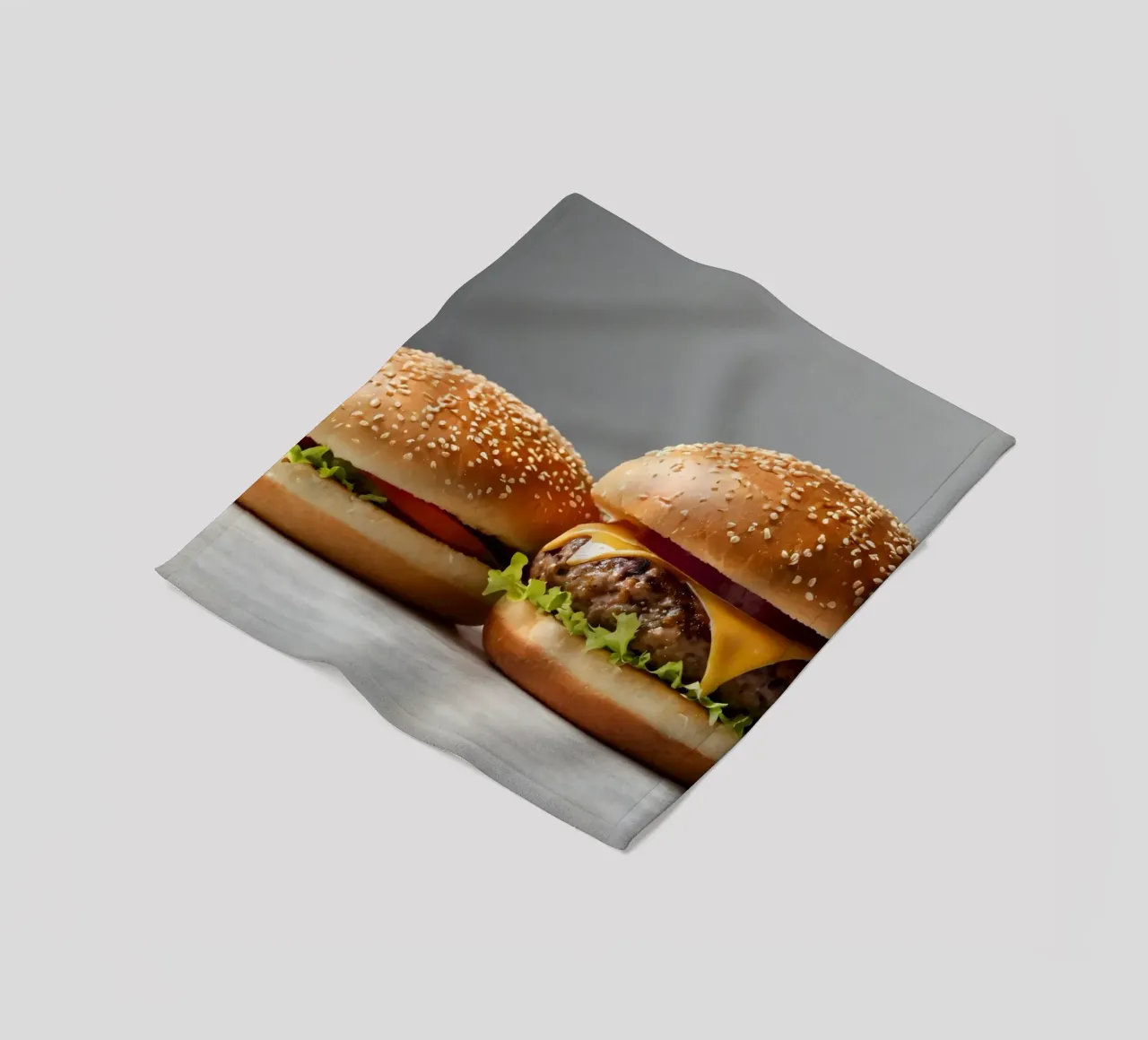 Delicious cheeseburger and simple hamburger on a countertop fleece blanket by DesignDoodle