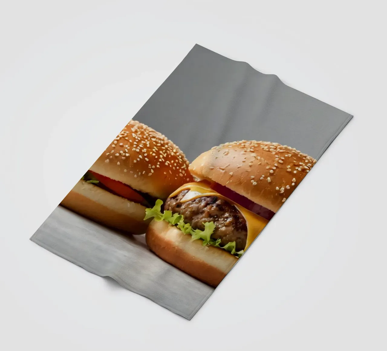 Delicious cheeseburger and simple hamburger on a countertop fleece blanket by DesignDoodle