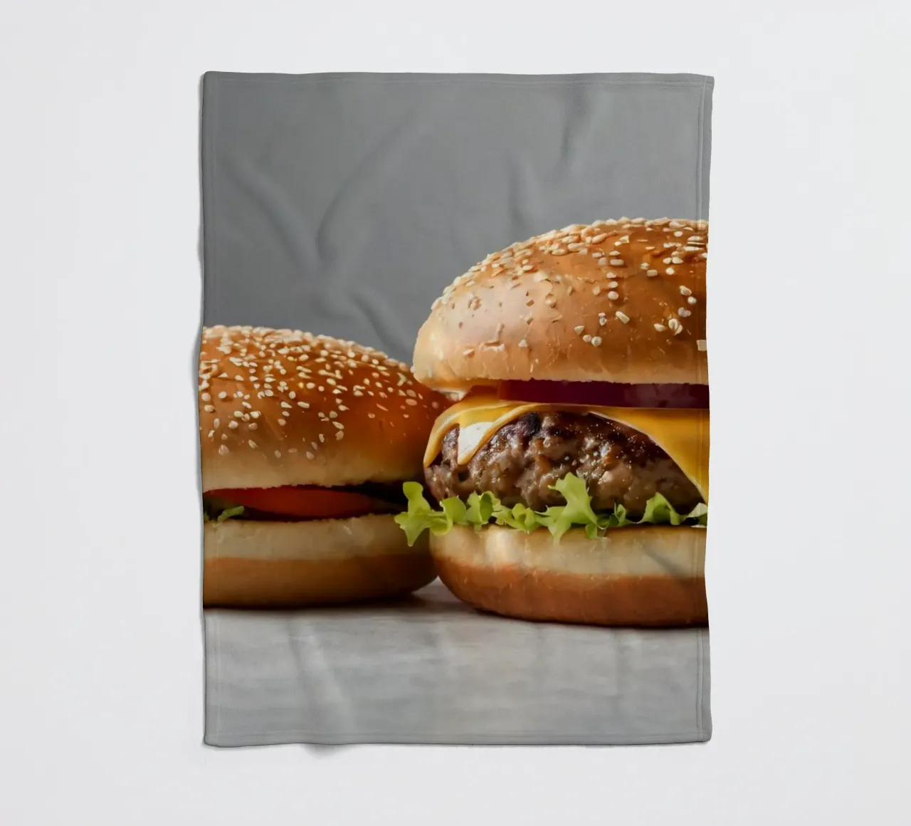 Delicious cheeseburger and simple hamburger on a countertop fleece blanket by DesignDoodle