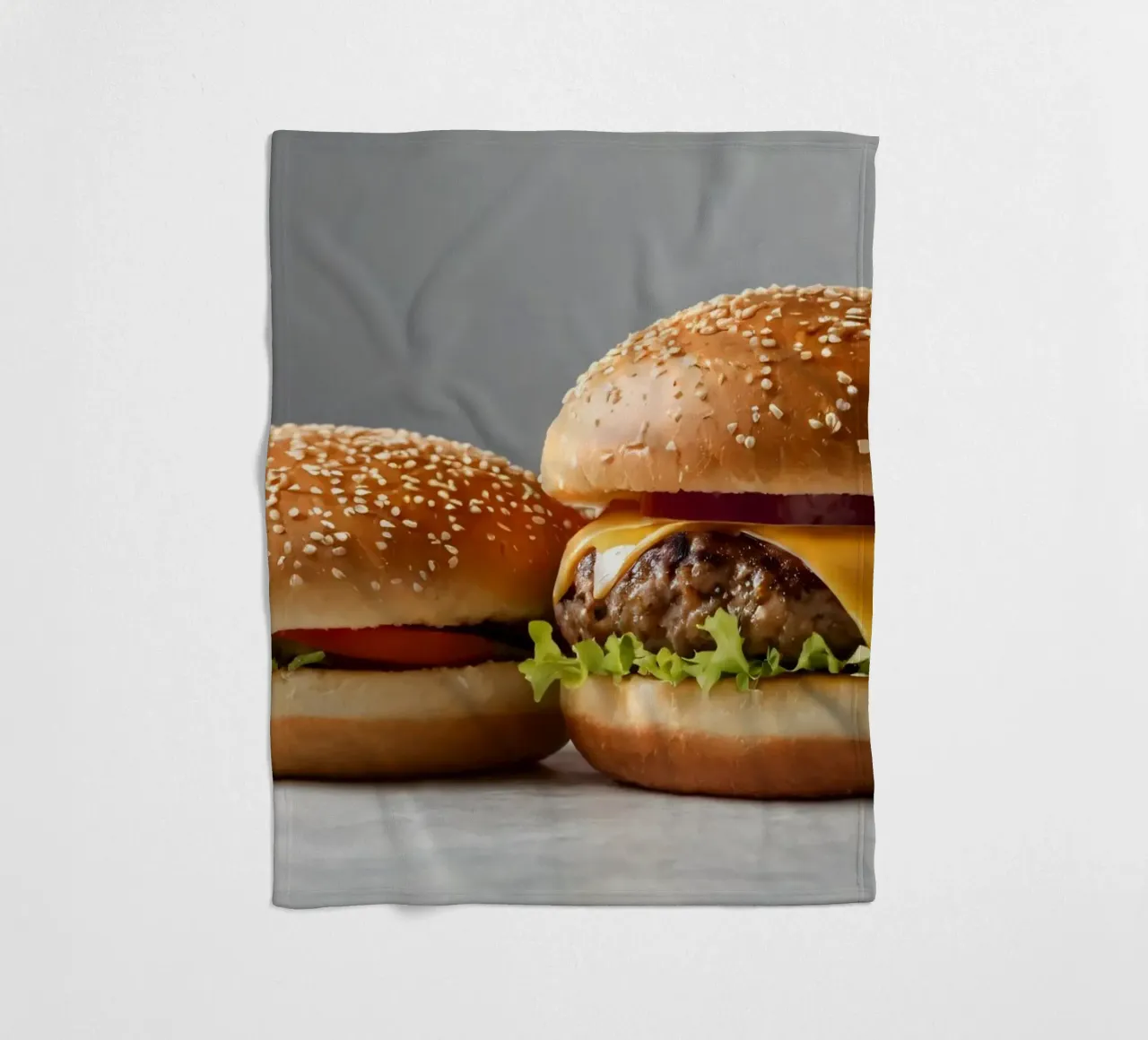 Delicious cheeseburger and simple hamburger on a countertop fleece blanket by DesignDoodle