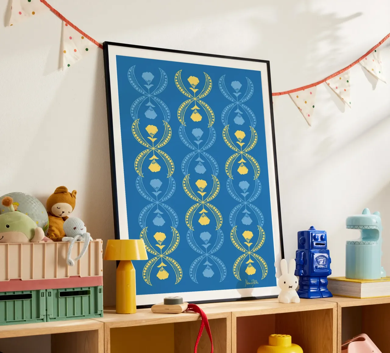 Meeting halfway - bright poster con telaio in legno da Mandalla Pattern