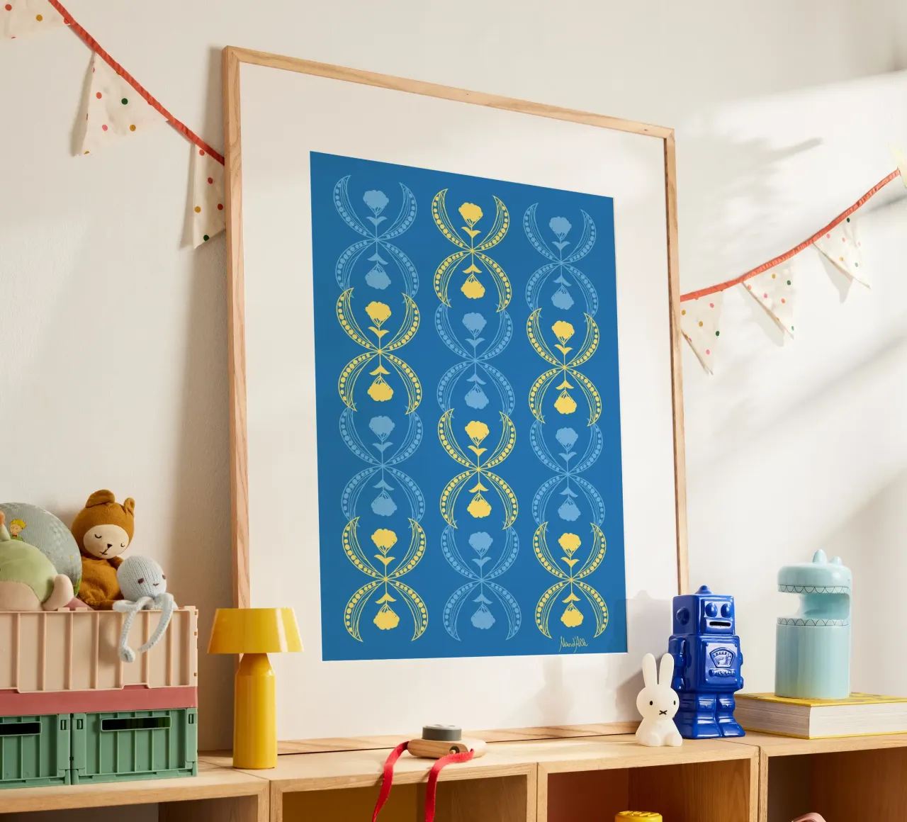 Meeting halfway - bright poster con telaio in legno da Mandalla Pattern