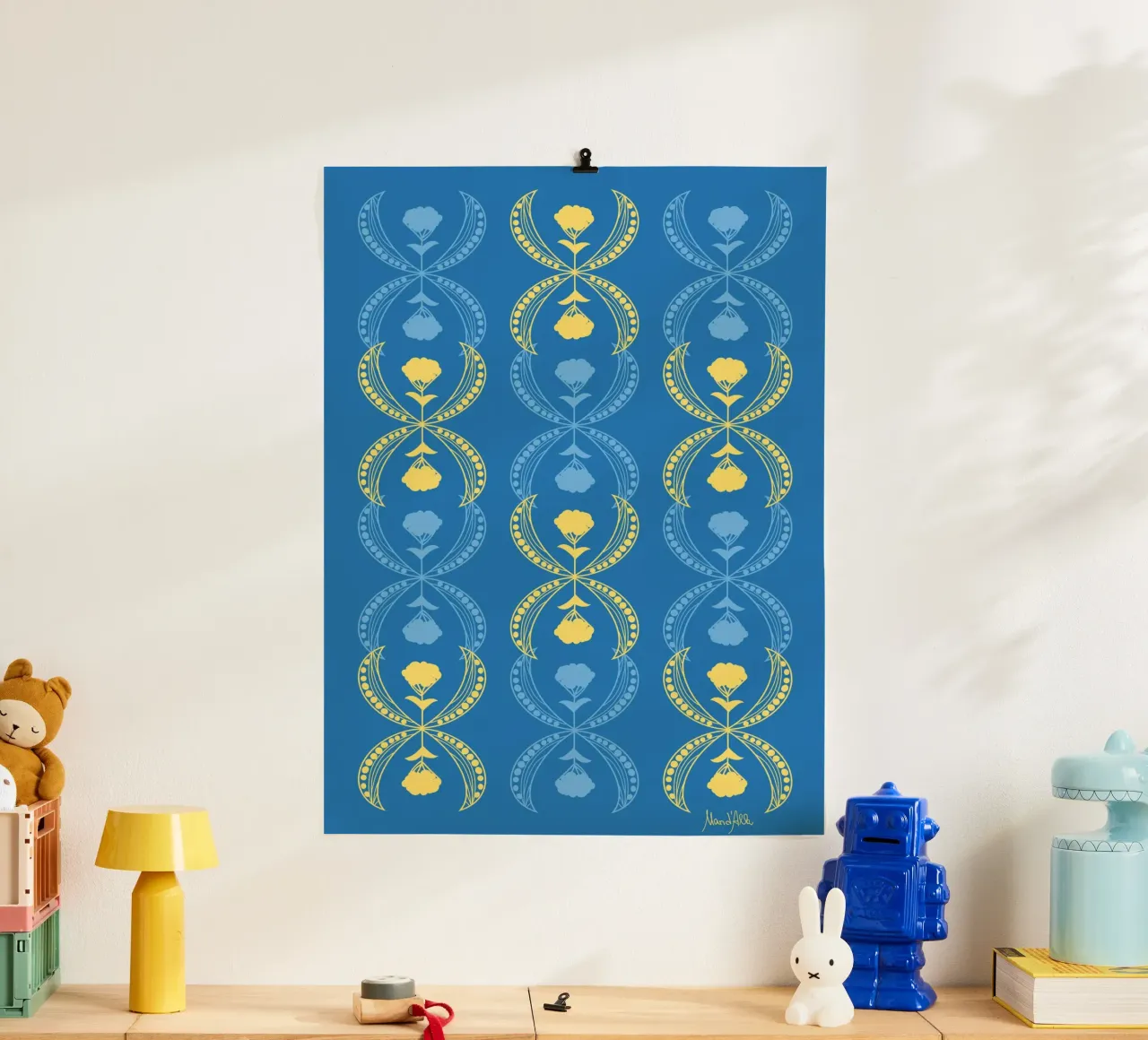 Meeting halfway - bright poster con telaio in legno da Mandalla Pattern