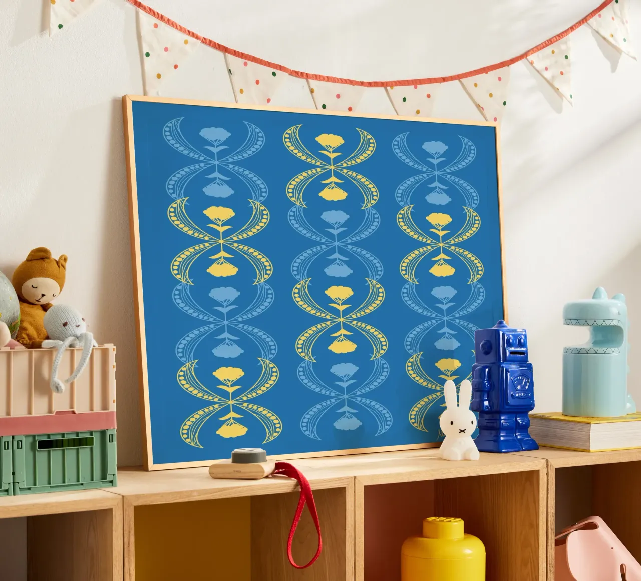 Meeting halfway - bright poster con telaio in legno da Mandalla Pattern