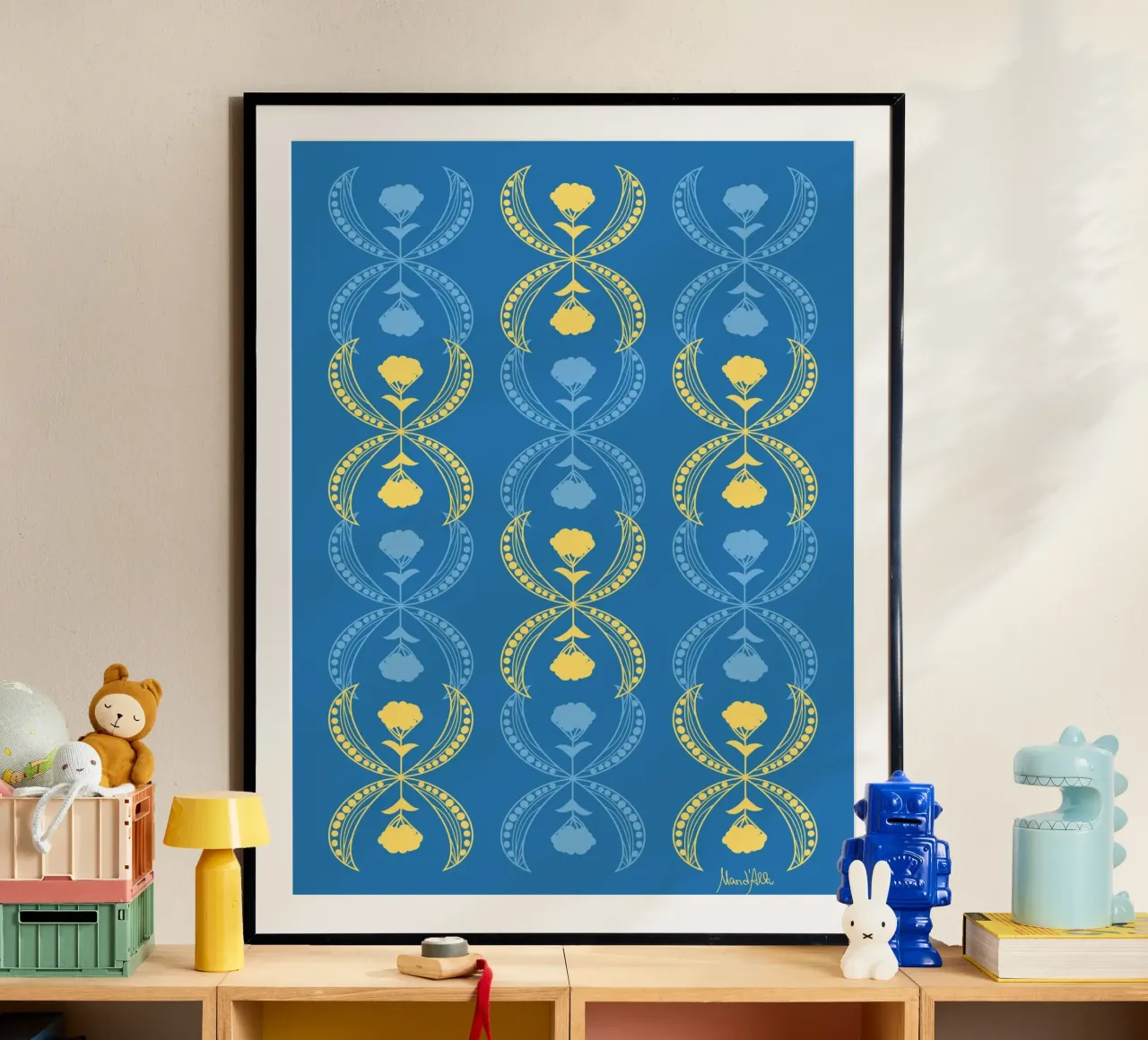 Meeting halfway - bright poster con telaio in legno da Mandalla Pattern
