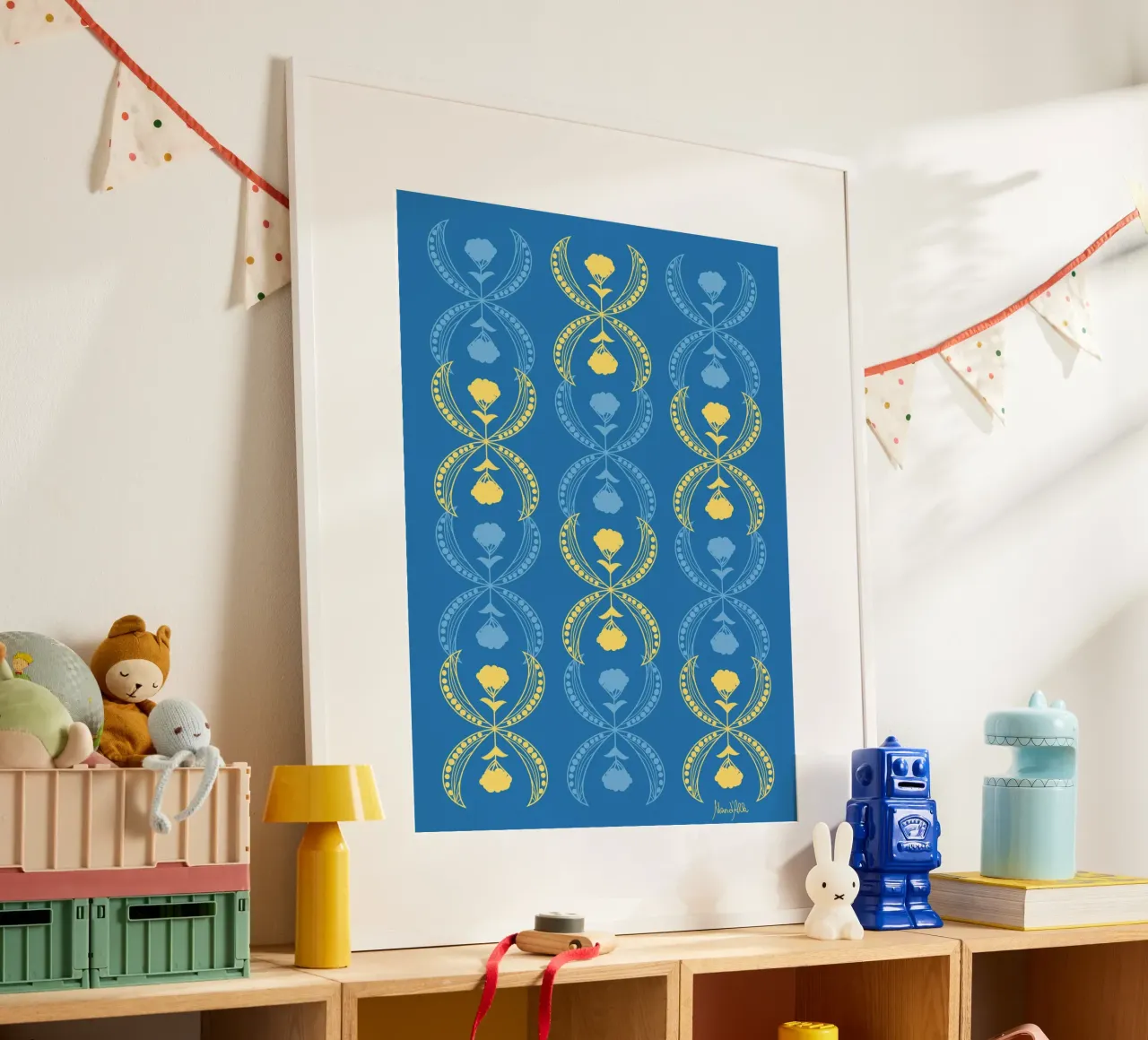 Meeting halfway - bright poster con telaio in legno da Mandalla Pattern