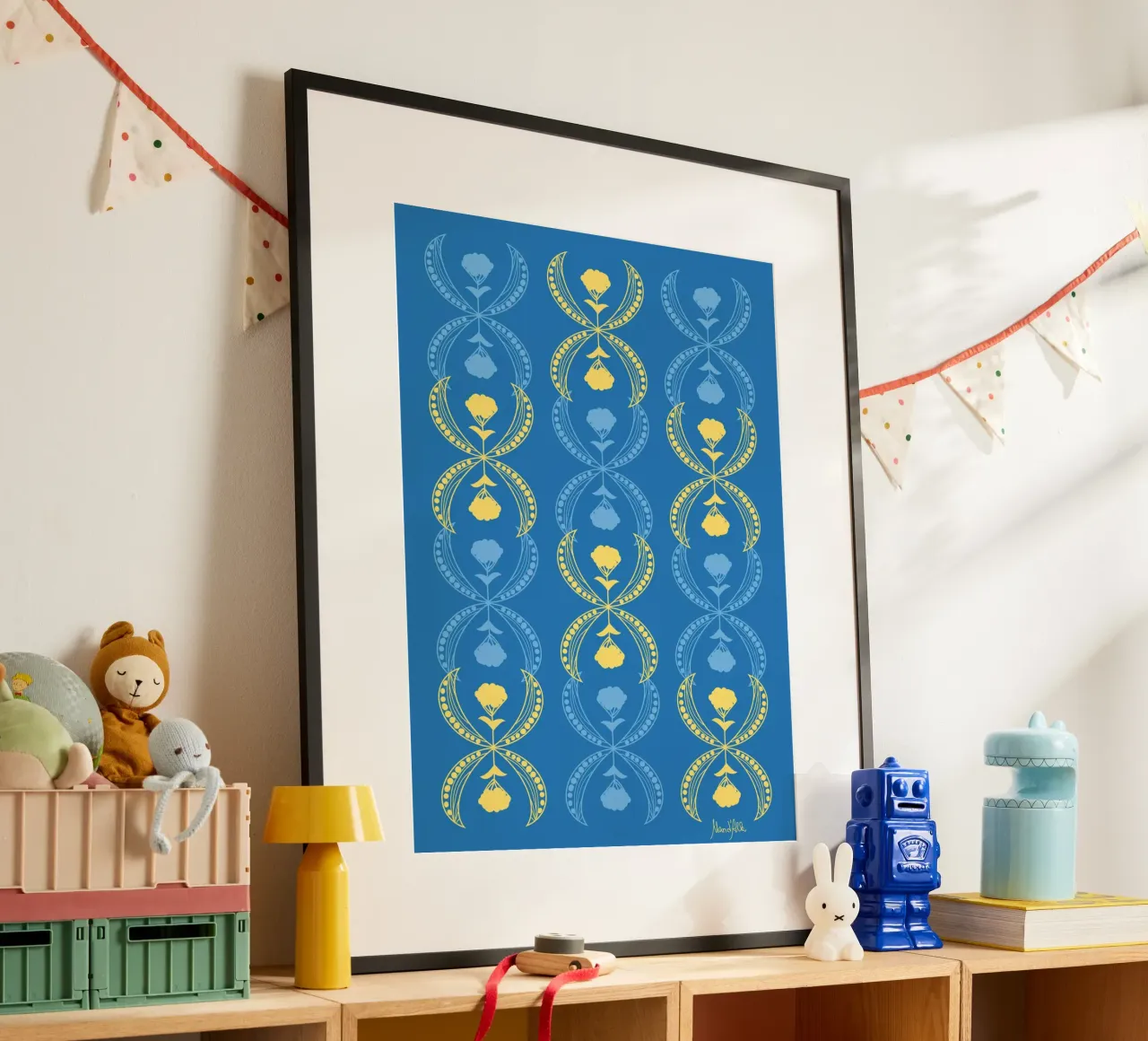 Meeting halfway - bright poster con telaio in legno da Mandalla Pattern