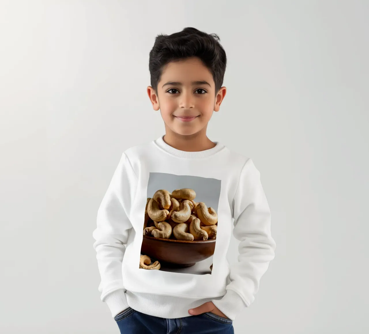 Anacardi crudi disposti su una superficie bianca per uno spuntino sano felpa bambino da DesignDoodle