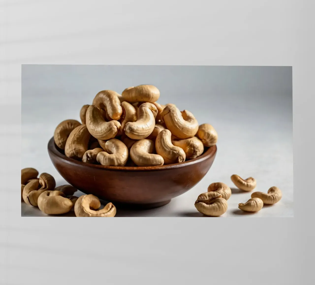 Anacardi crudi disposti su una superficie bianca per uno spuntino sano pellicola backlit da DesignDoodle