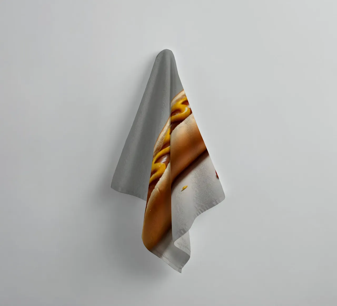 Un classico hot dog con senape e ketchup posto su un piatto neutro. asciugamano da bagno da DesignDoodle
