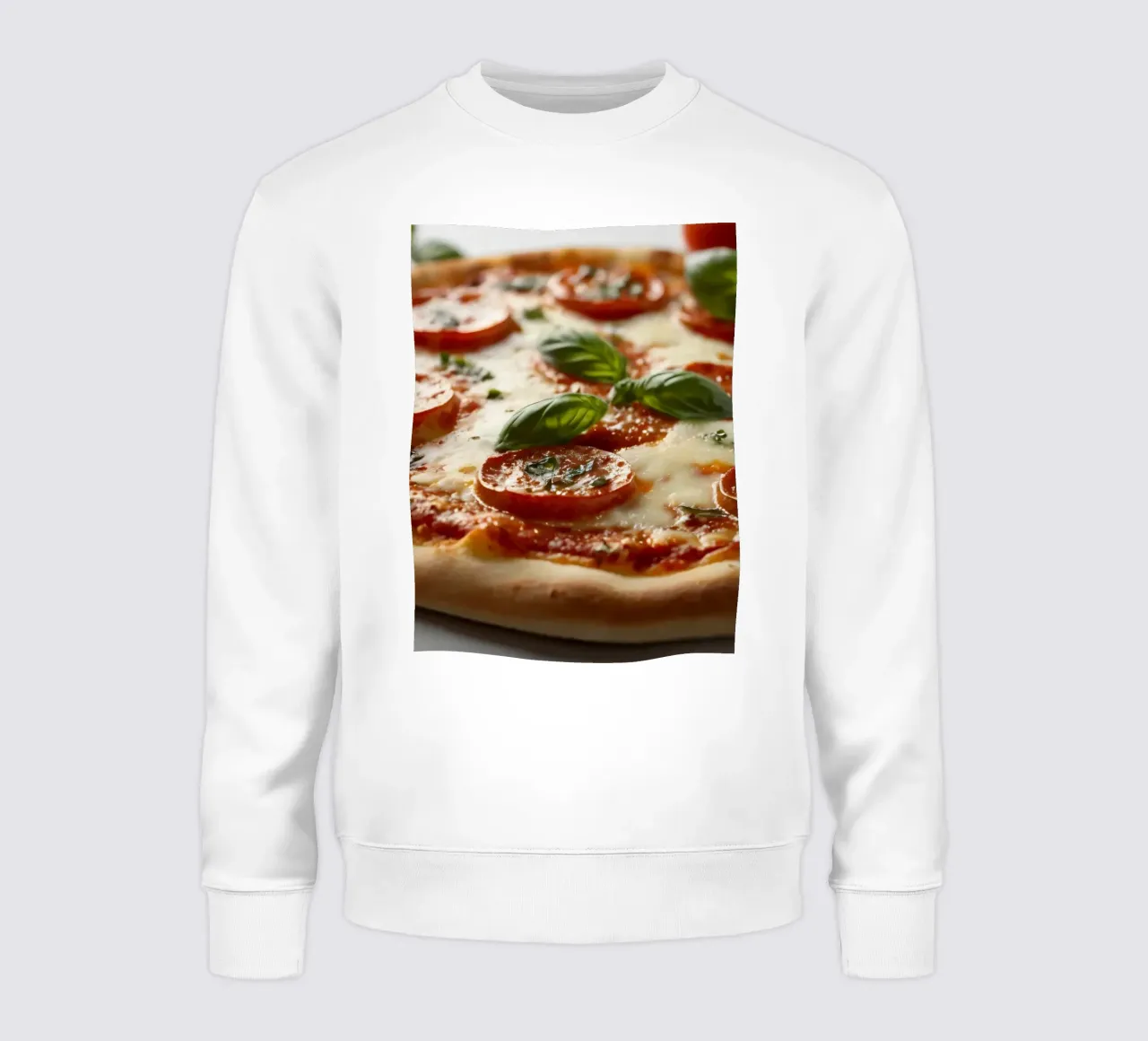 Deliziosa pizza al salame piccante guarnita con basilico fresco e tom tom. felpa da DesignDoodle
