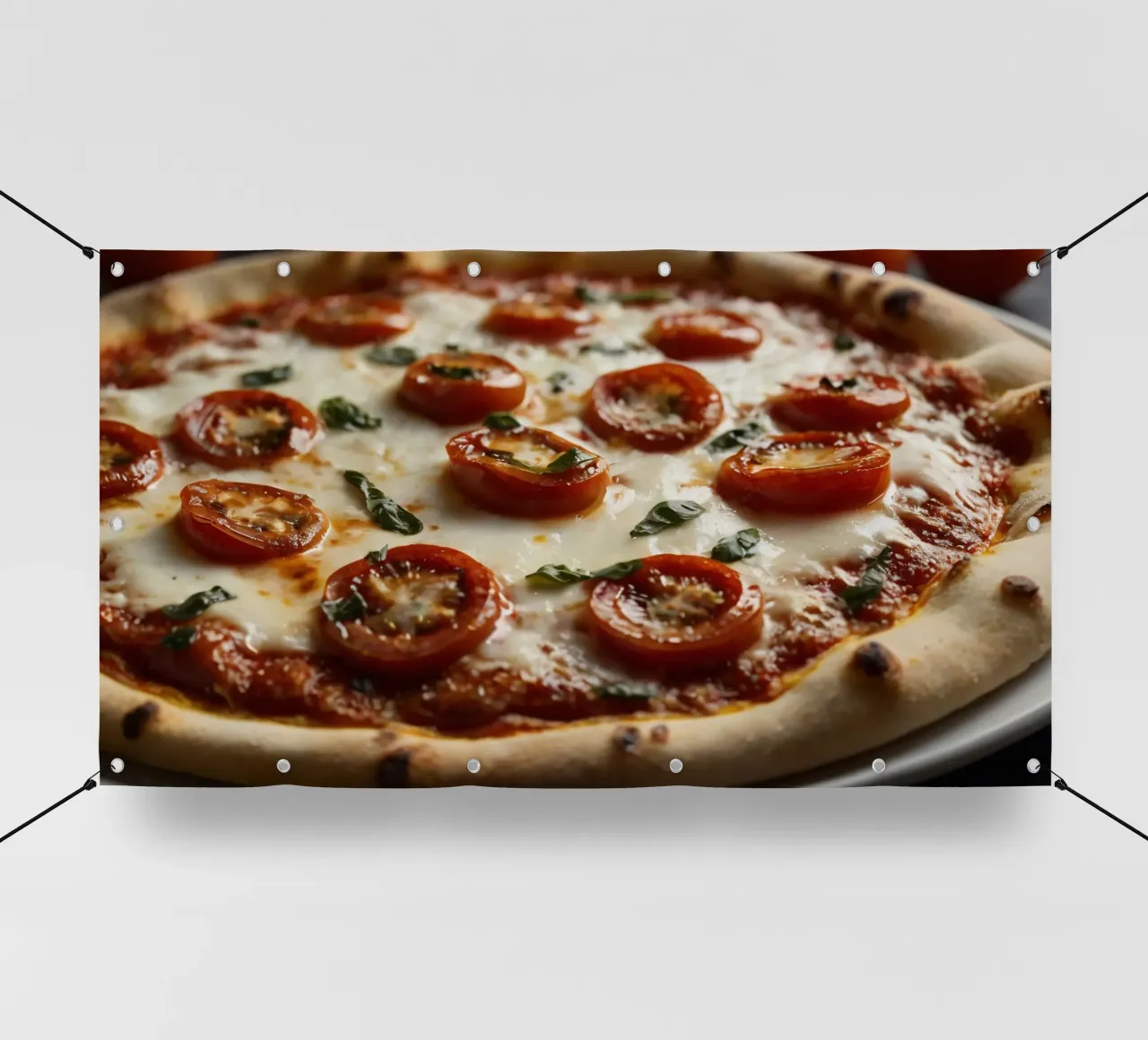 Deliziosa pizza fatta in casa con mozzarella e pomodori telo in pvc da DesignDoodle