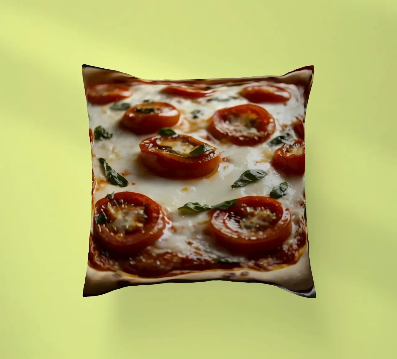 Deliziosa pizza fatta in casa con mozzarella e pomodori cuscino da DesignDoodle