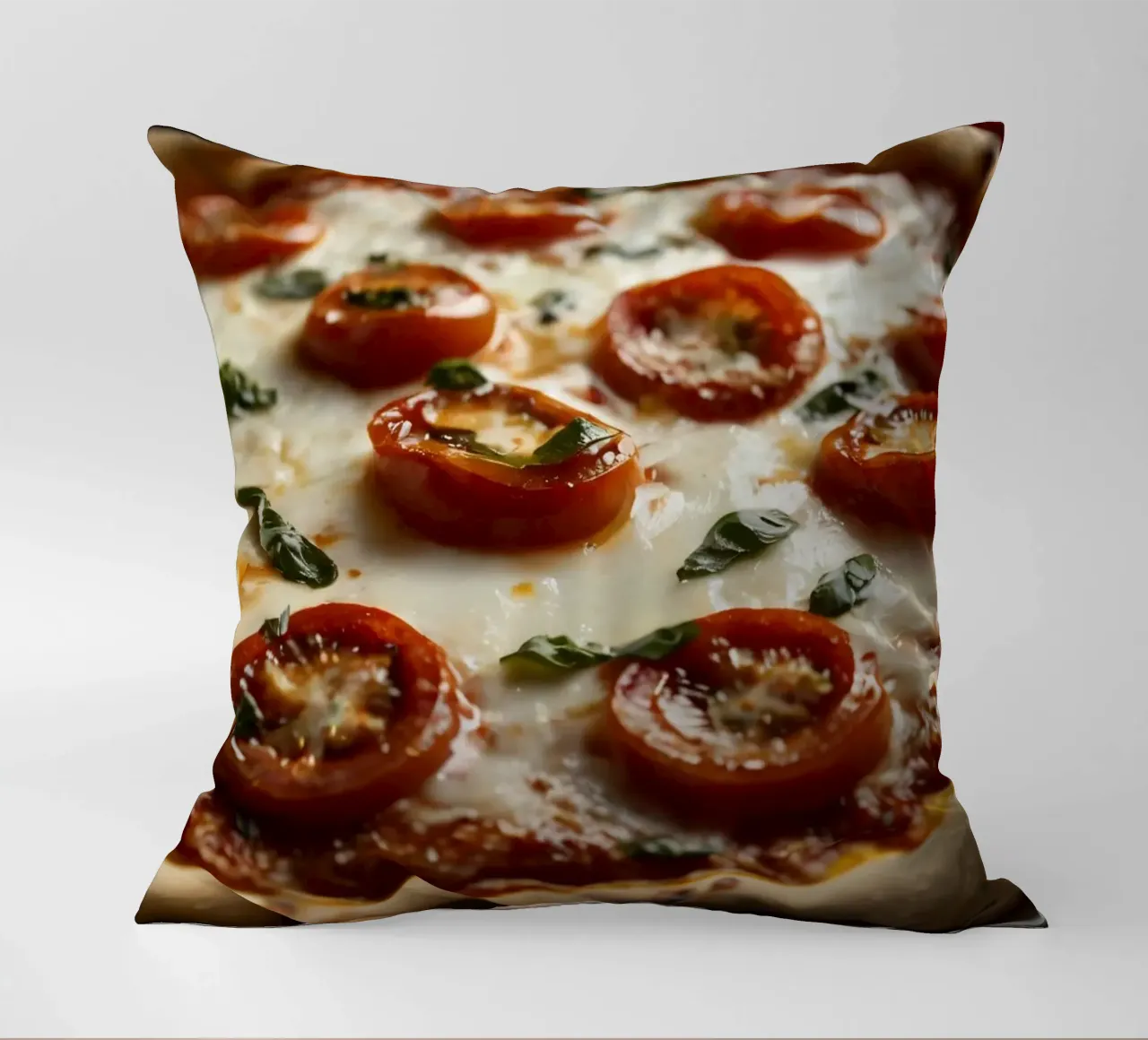 Deliziosa pizza fatta in casa con mozzarella e pomodori cuscino da DesignDoodle