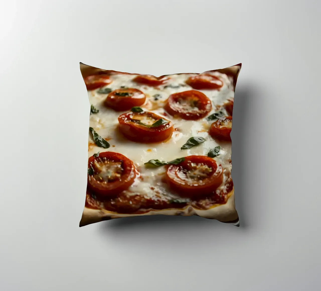 Deliziosa pizza fatta in casa con mozzarella e pomodori cuscino da DesignDoodle