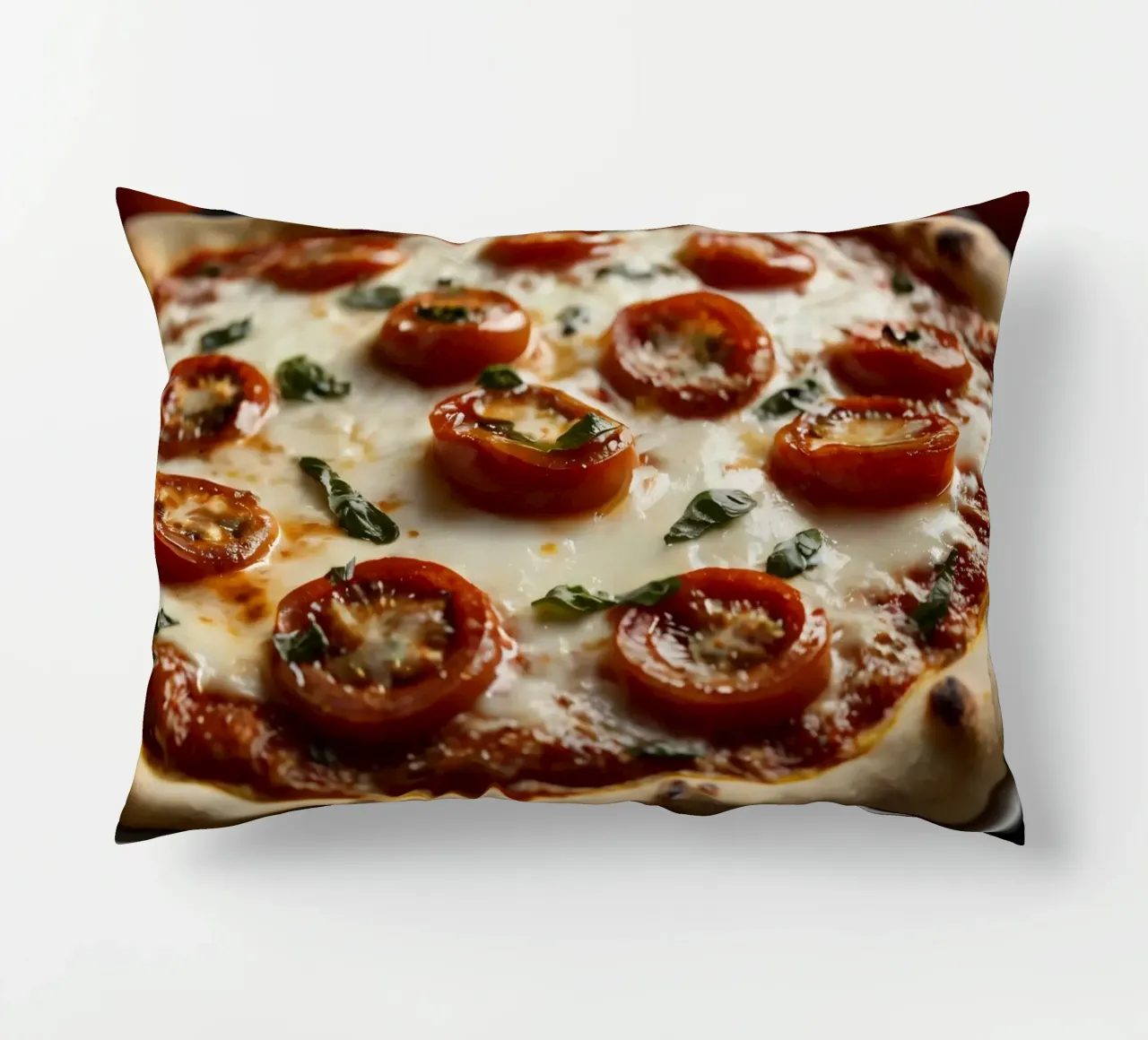 Deliziosa pizza fatta in casa con mozzarella e pomodori cuscino da DesignDoodle