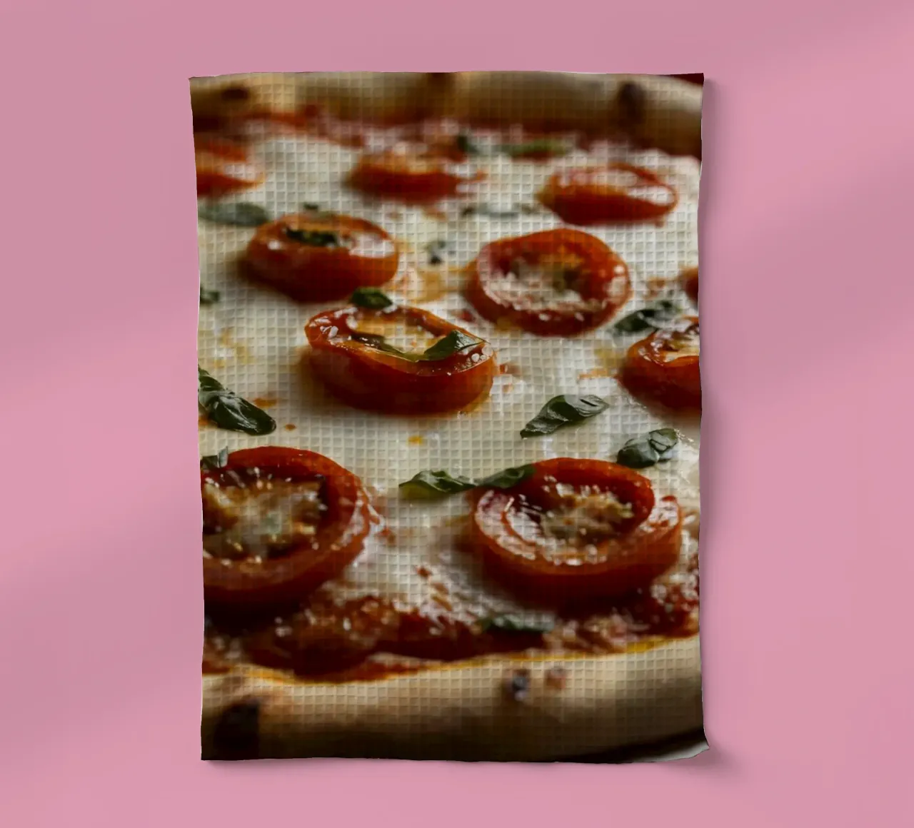 Delicious homemade pizza topped with mozzarella, tomatoes tea towel by DesignDoodle