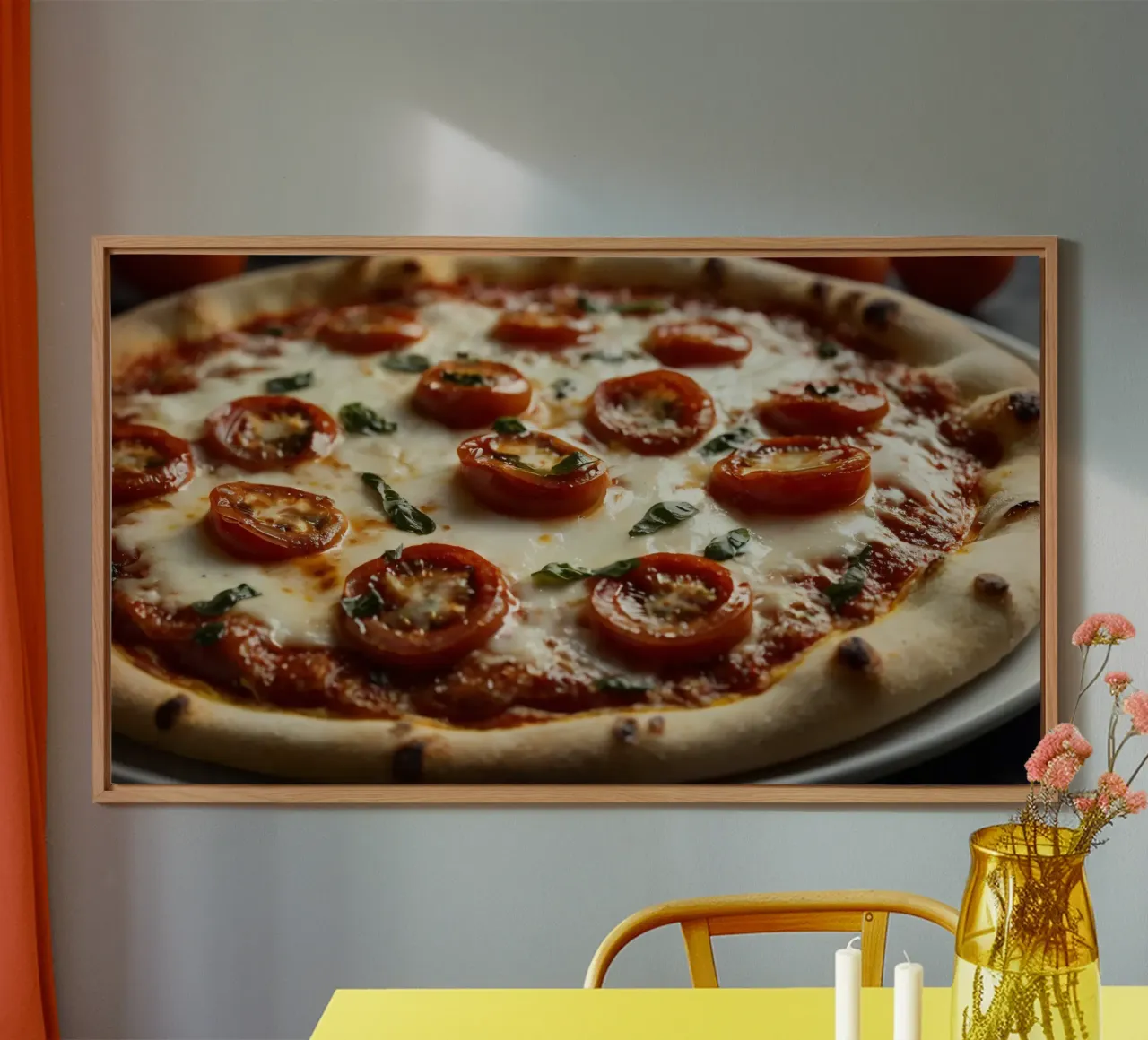 Deliziosa pizza fatta in casa con mozzarella e pomodori alluminio dibond da DesignDoodle