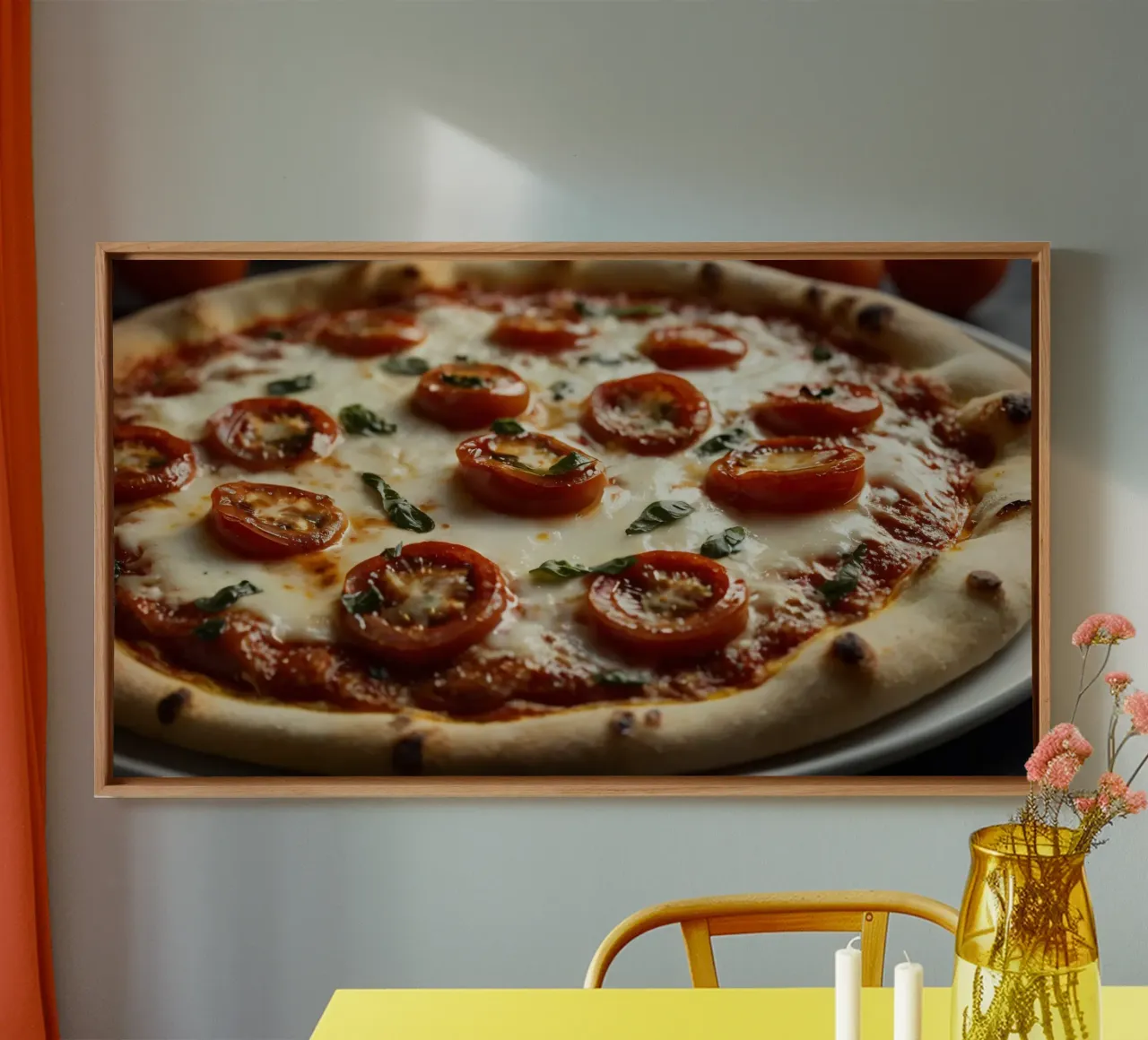 Deliziosa pizza fatta in casa con mozzarella e pomodori tela con Cornice a cassetta da DesignDoodle