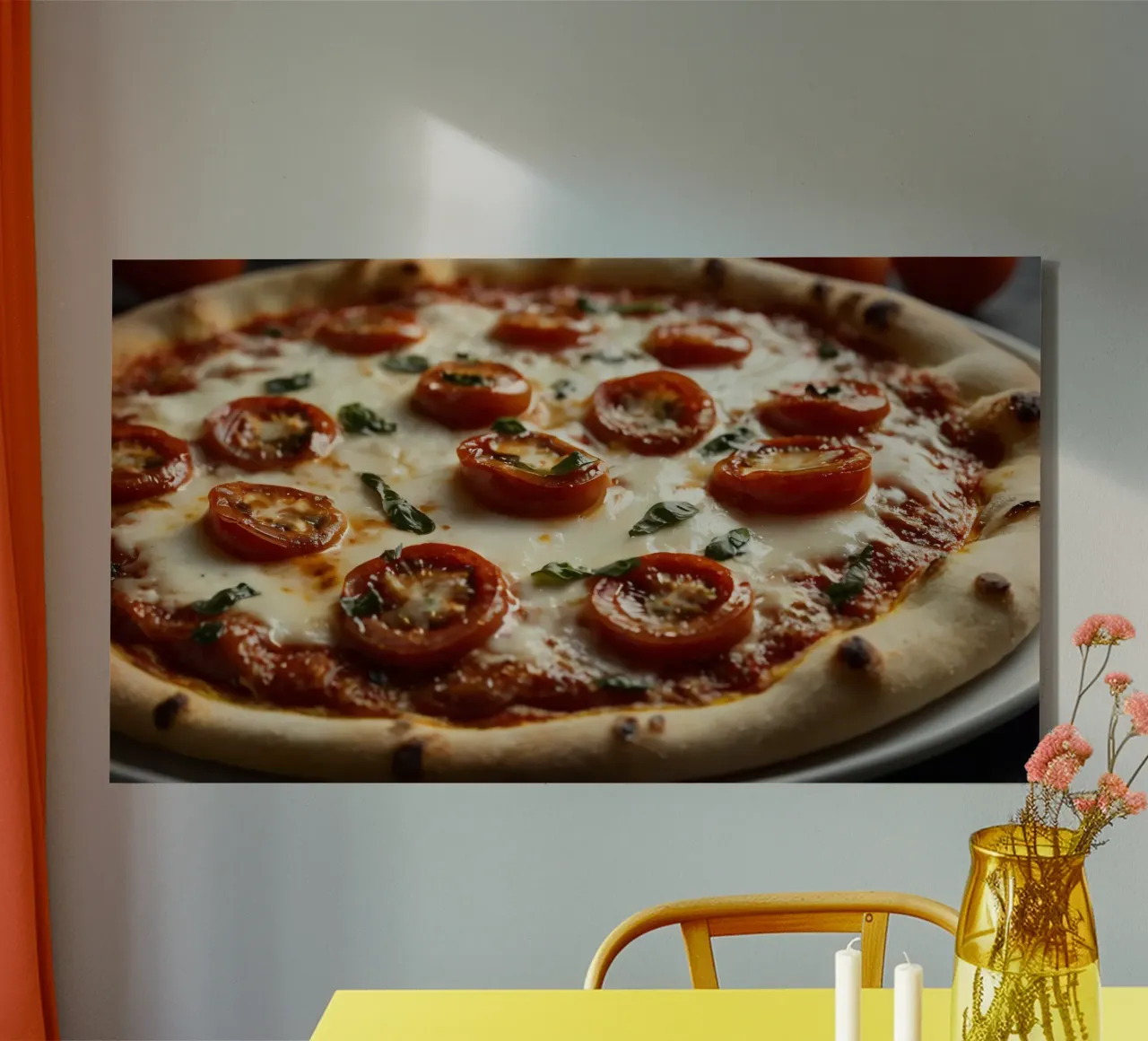 Deliziosa pizza fatta in casa con mozzarella e pomodori tela con Cornice a cassetta da DesignDoodle