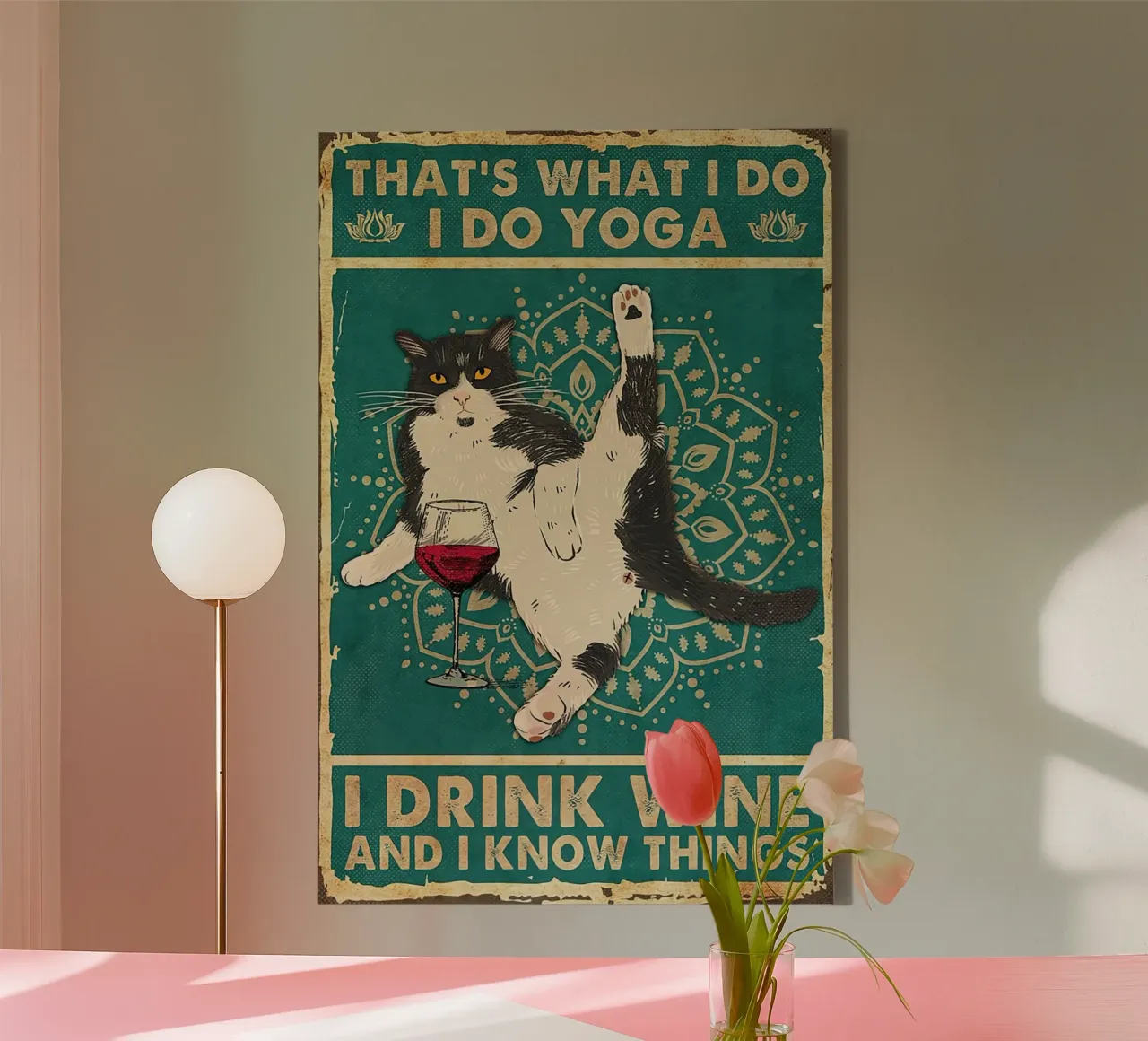 Das ist es, was ich tue Ich mache Yoga Ich trinke Wein und ich weiß Dinge Leinwand mit Schattenfugenrahmen von Aaronshop