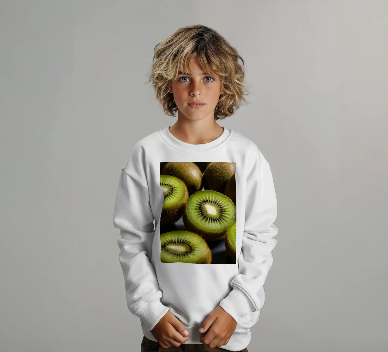 I kiwi appena tagliati sono esposti in vivaci tonalità di verde felpa bambino da DesignDoodle