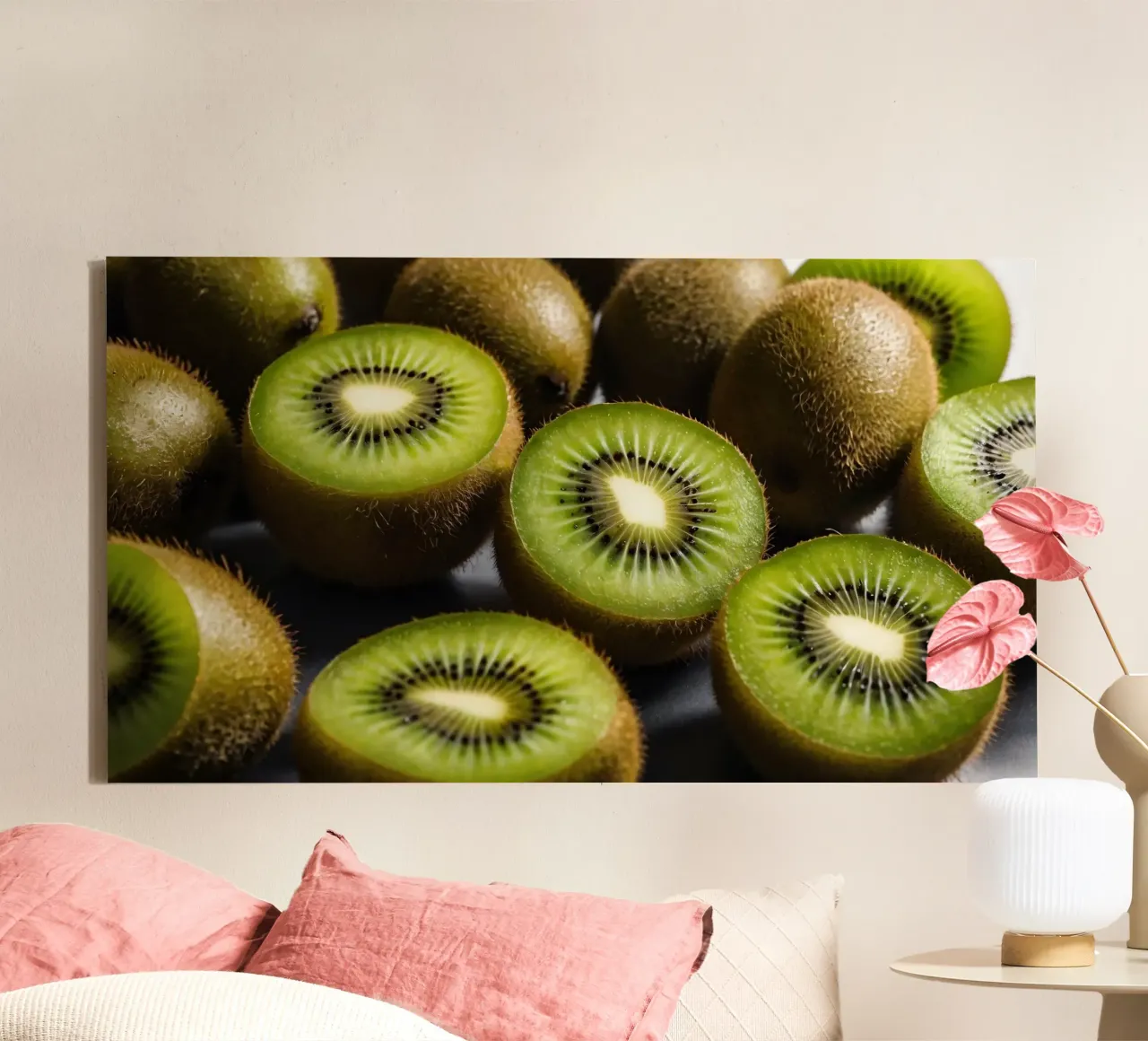 I kiwi appena tagliati sono esposti in vivaci tonalità di verde tela da DesignDoodle