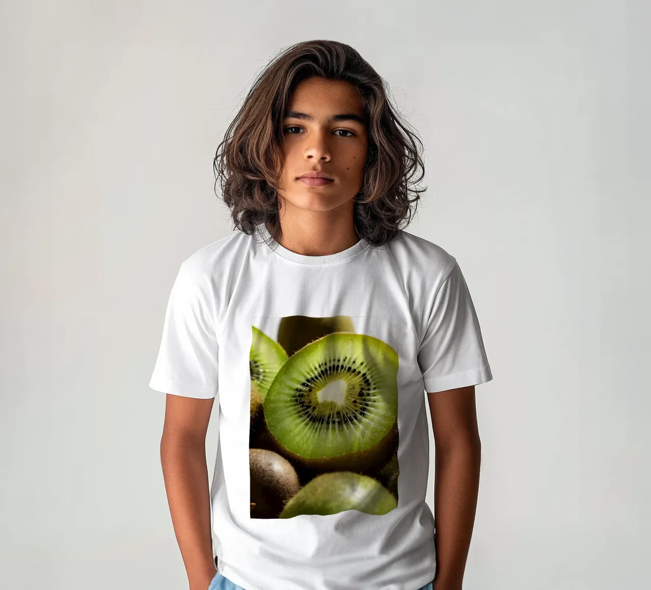 Kiwi freschi tagliati a fette e disposti con frutti interi t-shirt bambini da DesignDoodle