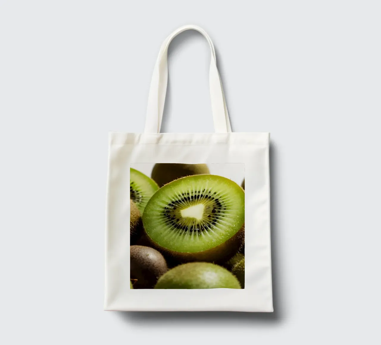 Kiwi freschi tagliati a fette e disposti con frutti interi borsa in juta da DesignDoodle