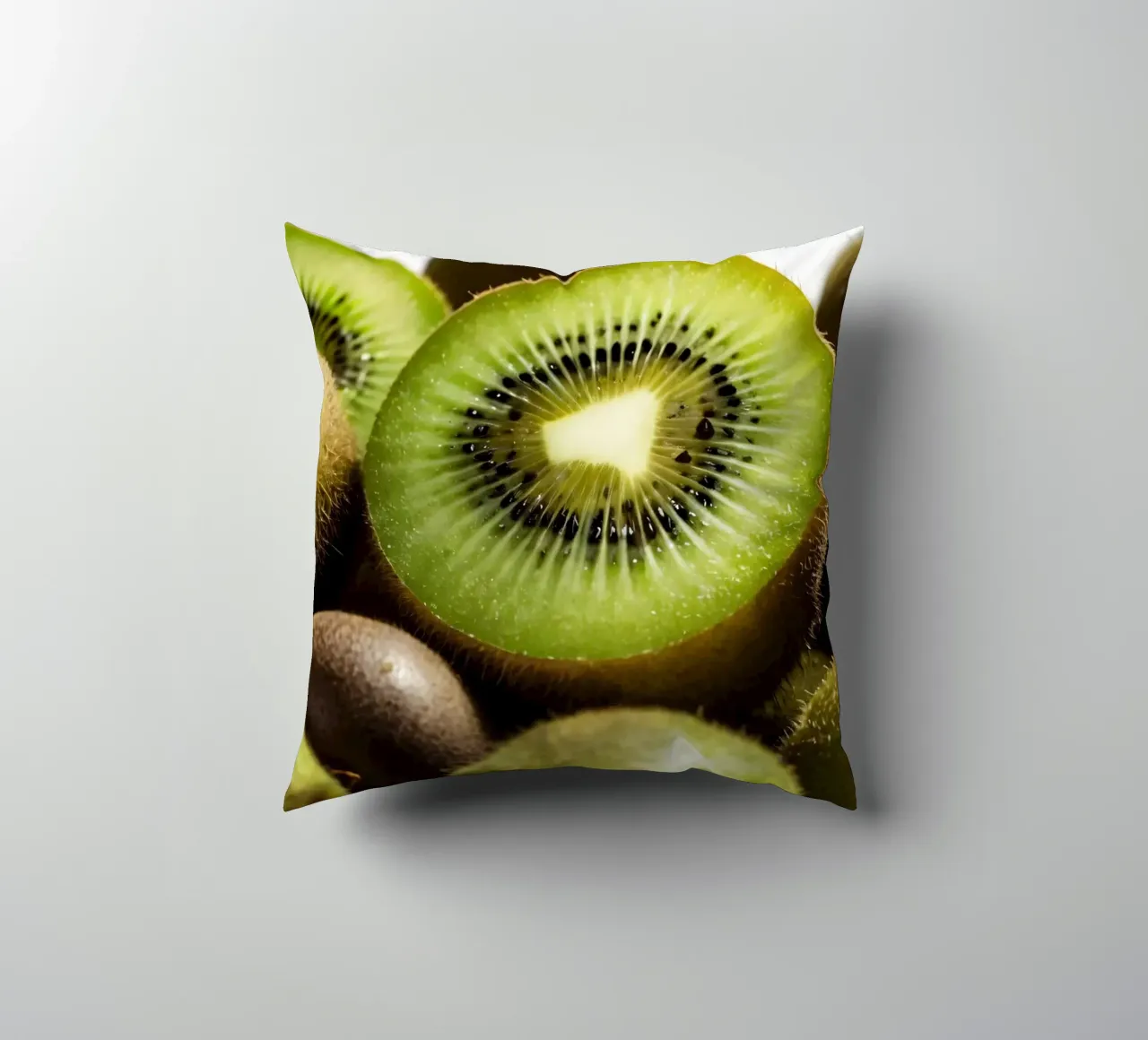 Kiwi freschi tagliati a fette e disposti con frutti interi cuscino da DesignDoodle