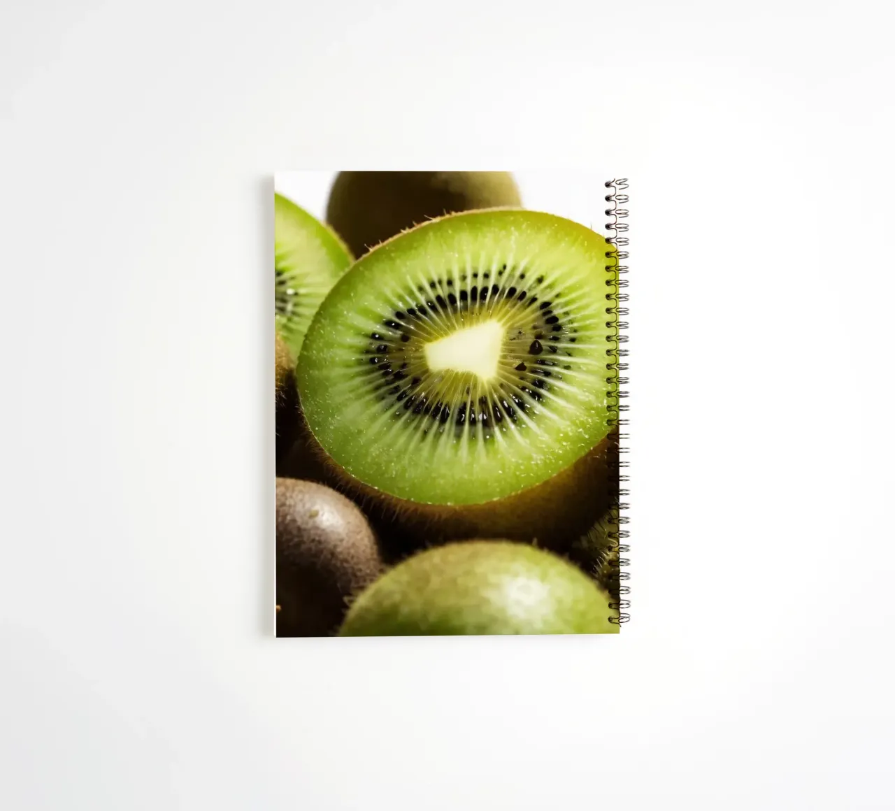 Freshly sliced kiwifruits arranged with whole fruits spiral notebook by DesignDoodle