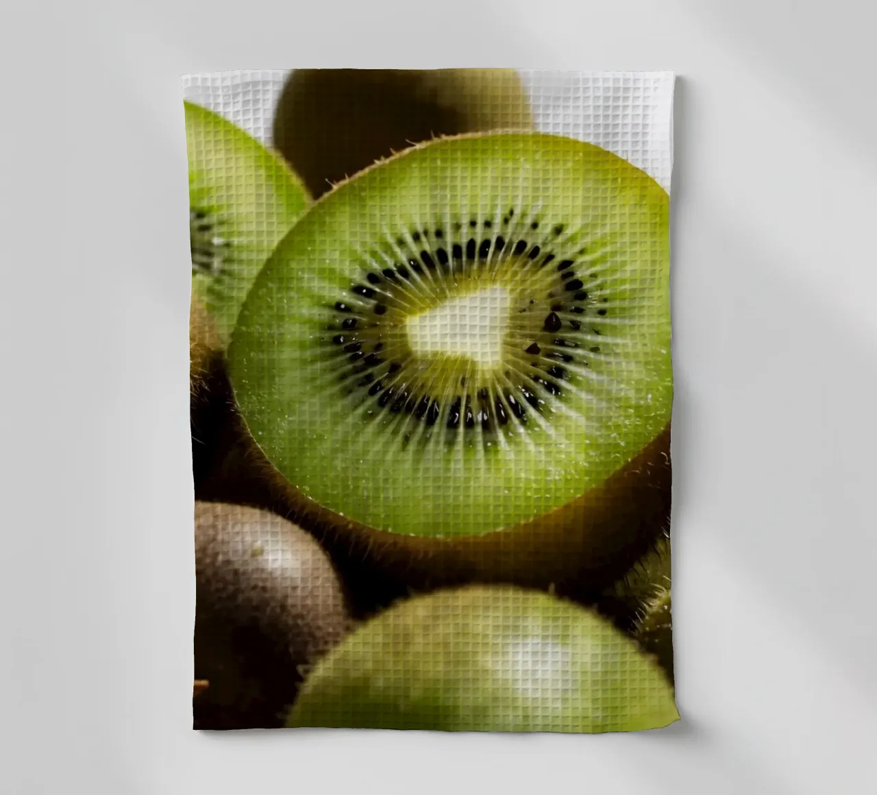 Kiwi freschi tagliati a fette e disposti con frutti interi canovaccio da cucina da DesignDoodle