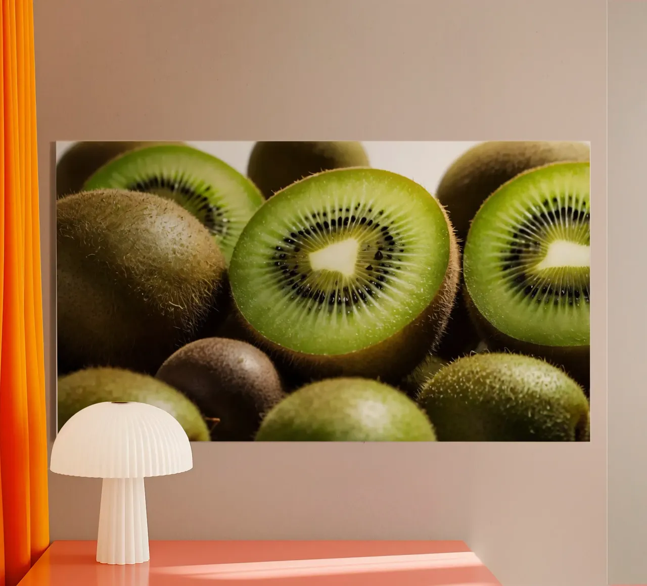 Kiwi freschi tagliati a fette e disposti con frutti interi plexiglass da DesignDoodle