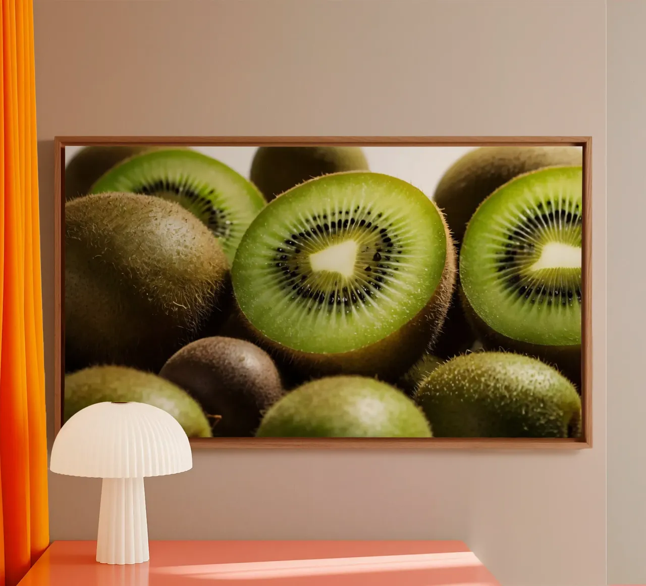 Kiwi freschi tagliati a fette e disposti con frutti interi tela da DesignDoodle