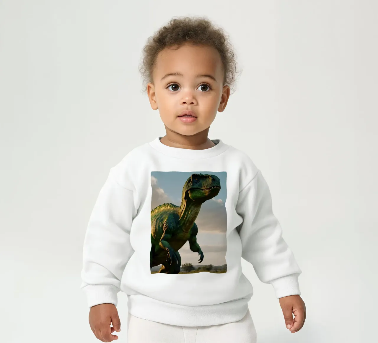 Un dinosauro realistico si erge in un paesaggio lussureggiante felpa neonato da DesignDoodle