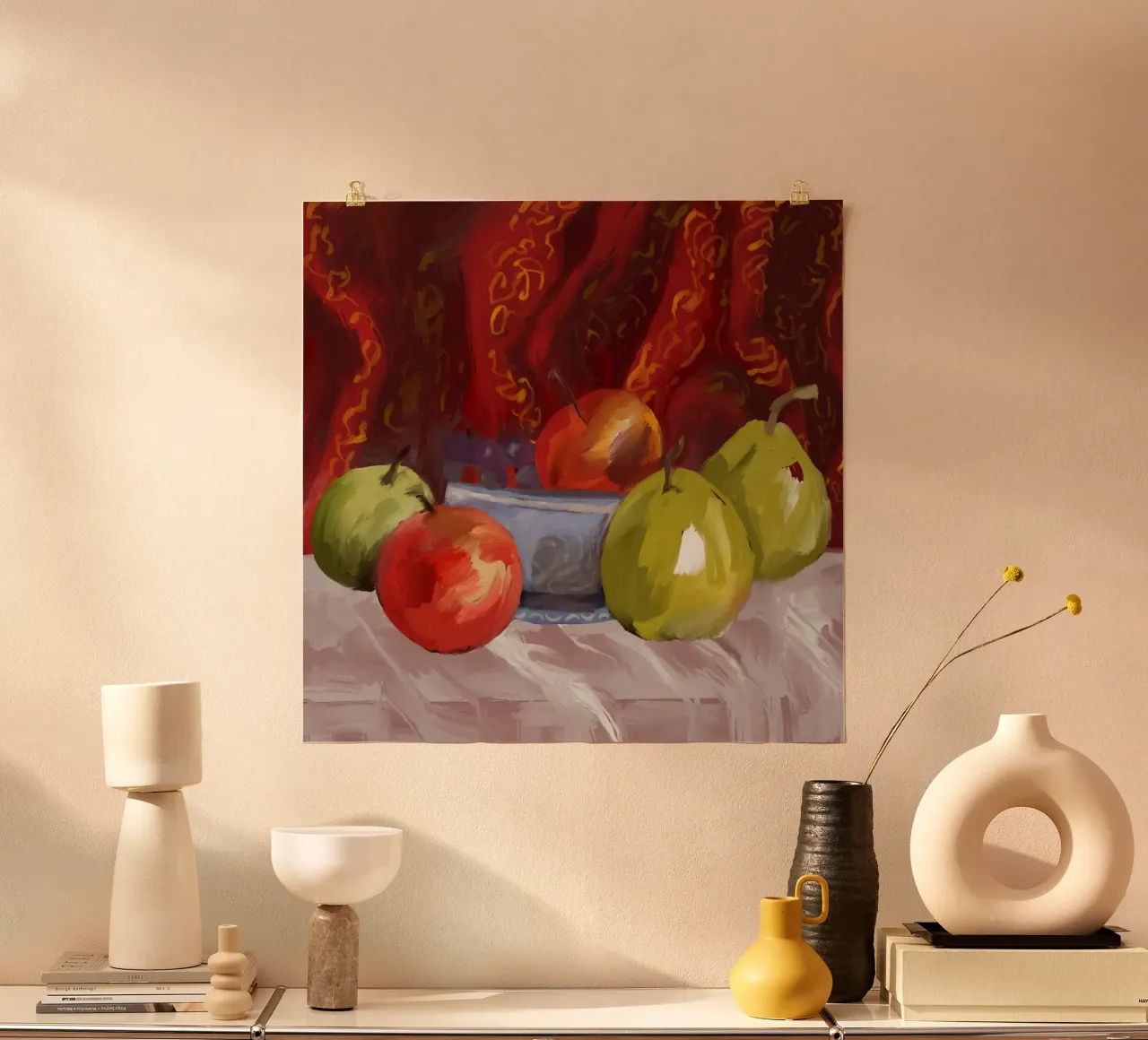 Vibrant Fruit Basket Pattern in Rich Oil Paint Texture poster con telaio in alluminio da mysteriouscoco
